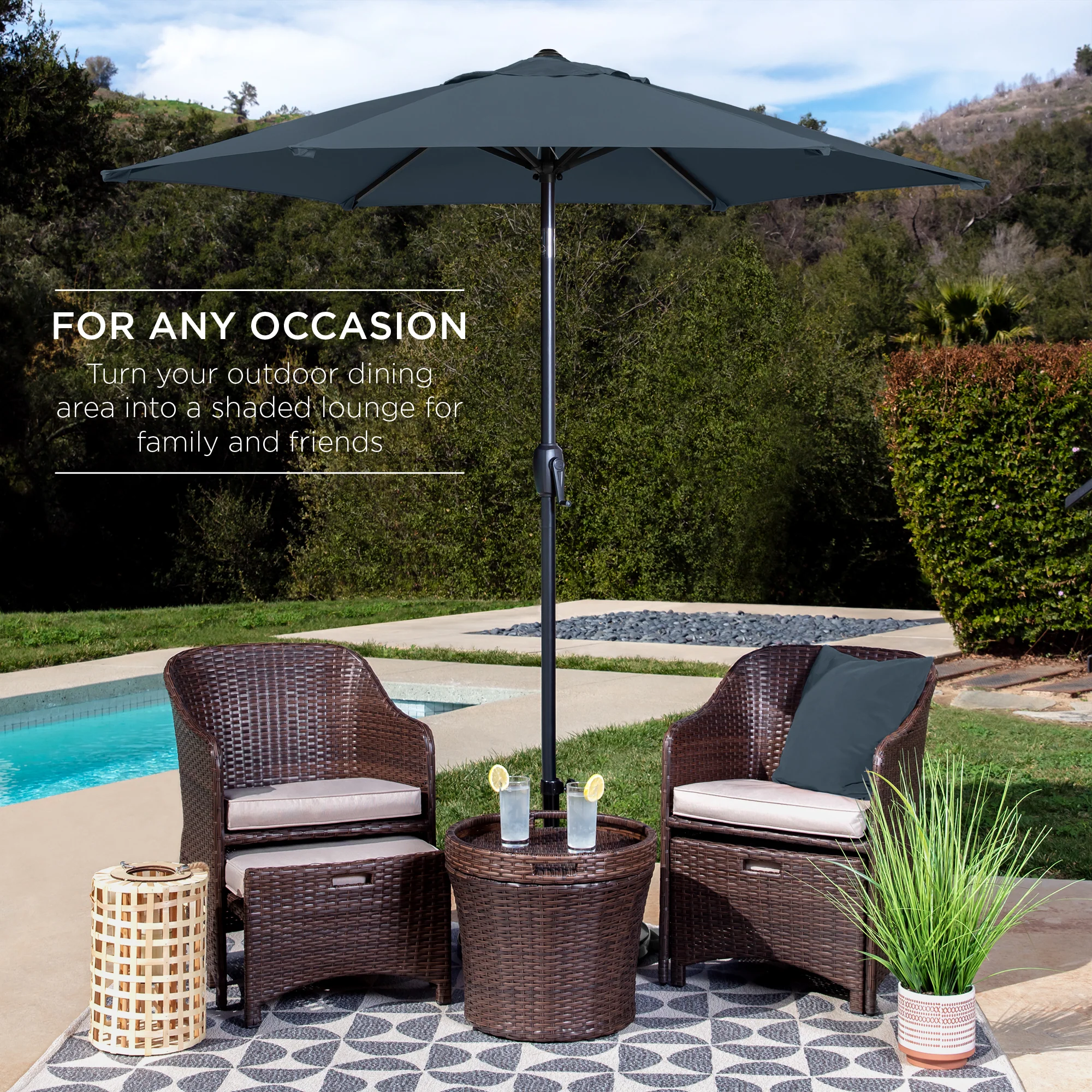 Outdoor Market Patio Umbrella w/ Push Button Tilt, Crank Lift - 7.5ft - Image 71