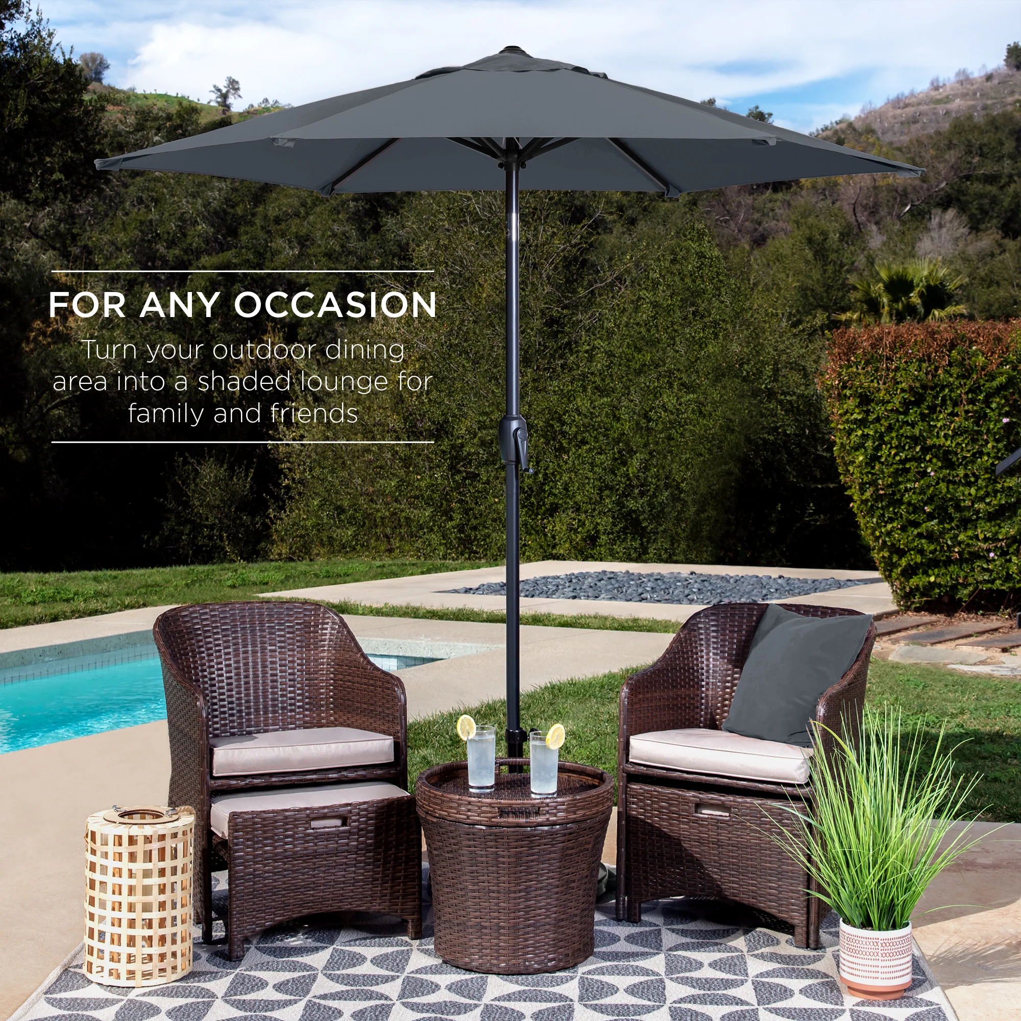Outdoor Market Patio Umbrella w/ Push Button Tilt, Crank Lift - 7.5ft - Image 75