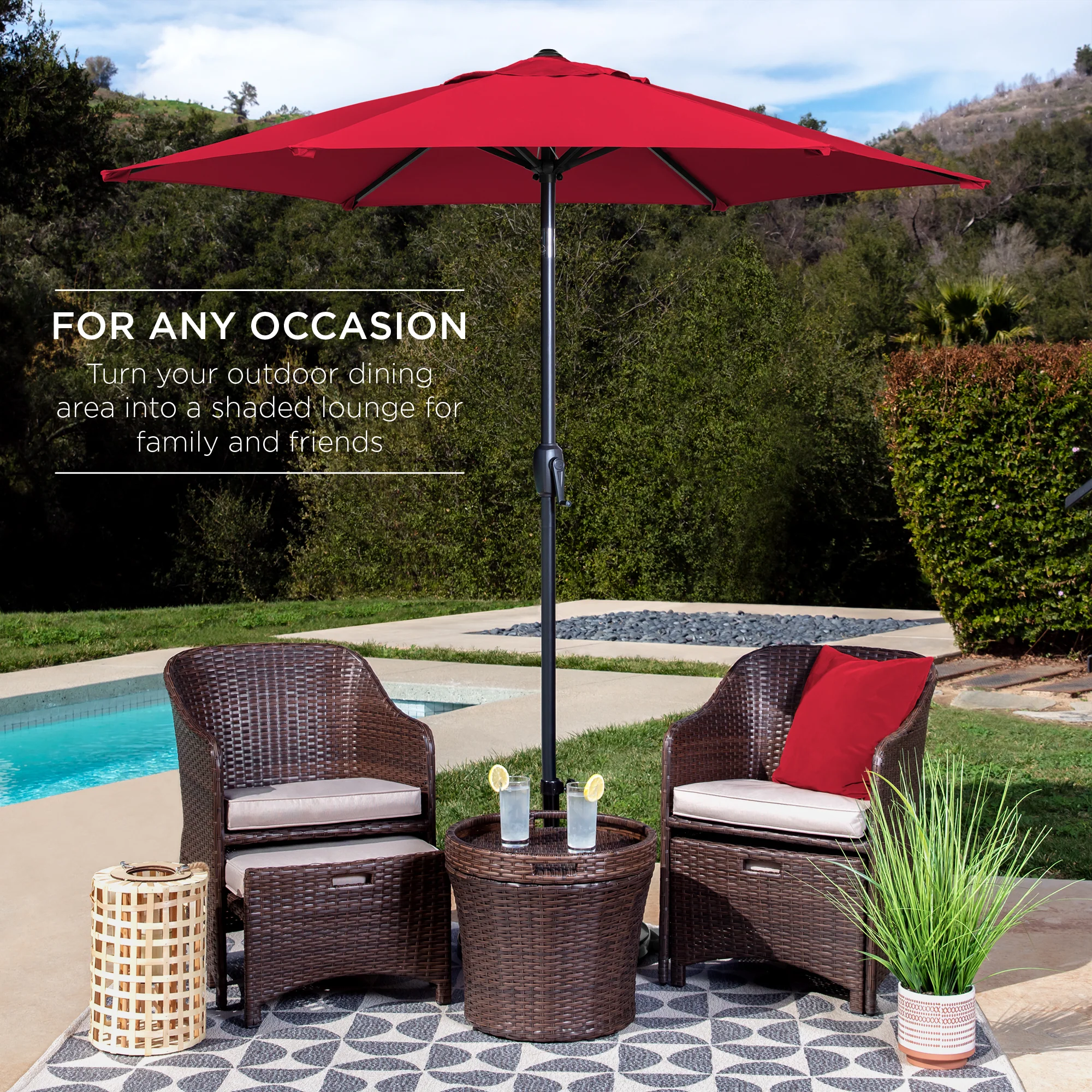 Outdoor Market Patio Umbrella w/ Push Button Tilt, Crank Lift - 7.5ft - Image 79