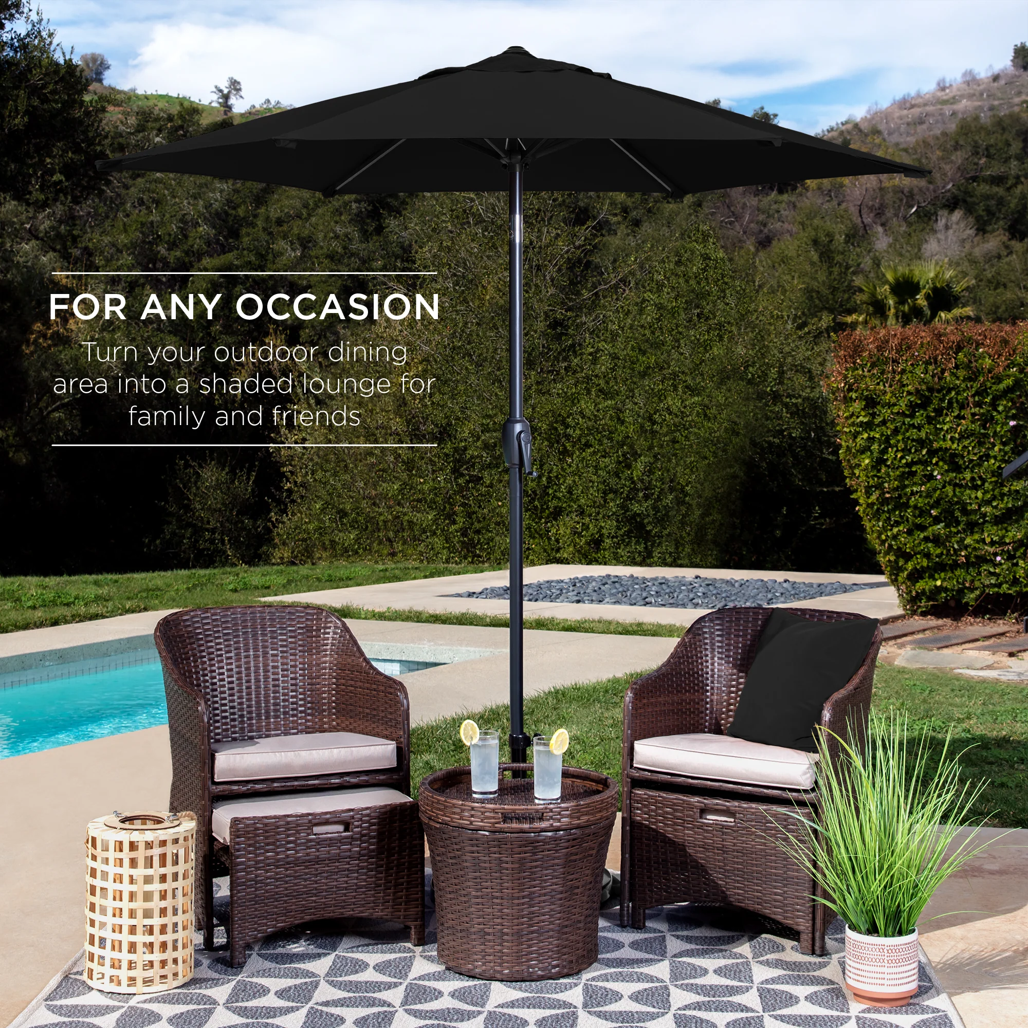 Outdoor Market Patio Umbrella w/ Push Button Tilt, Crank Lift - 7.5ft - Image 91