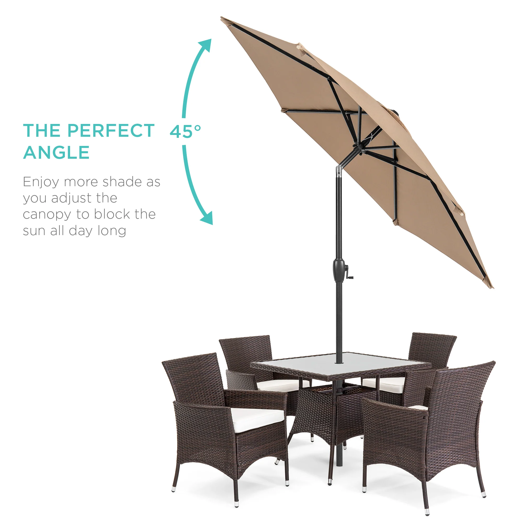 Outdoor Market Patio Umbrella w/ Push Button Tilt, Crank Lift - 7.5ft - Image 94