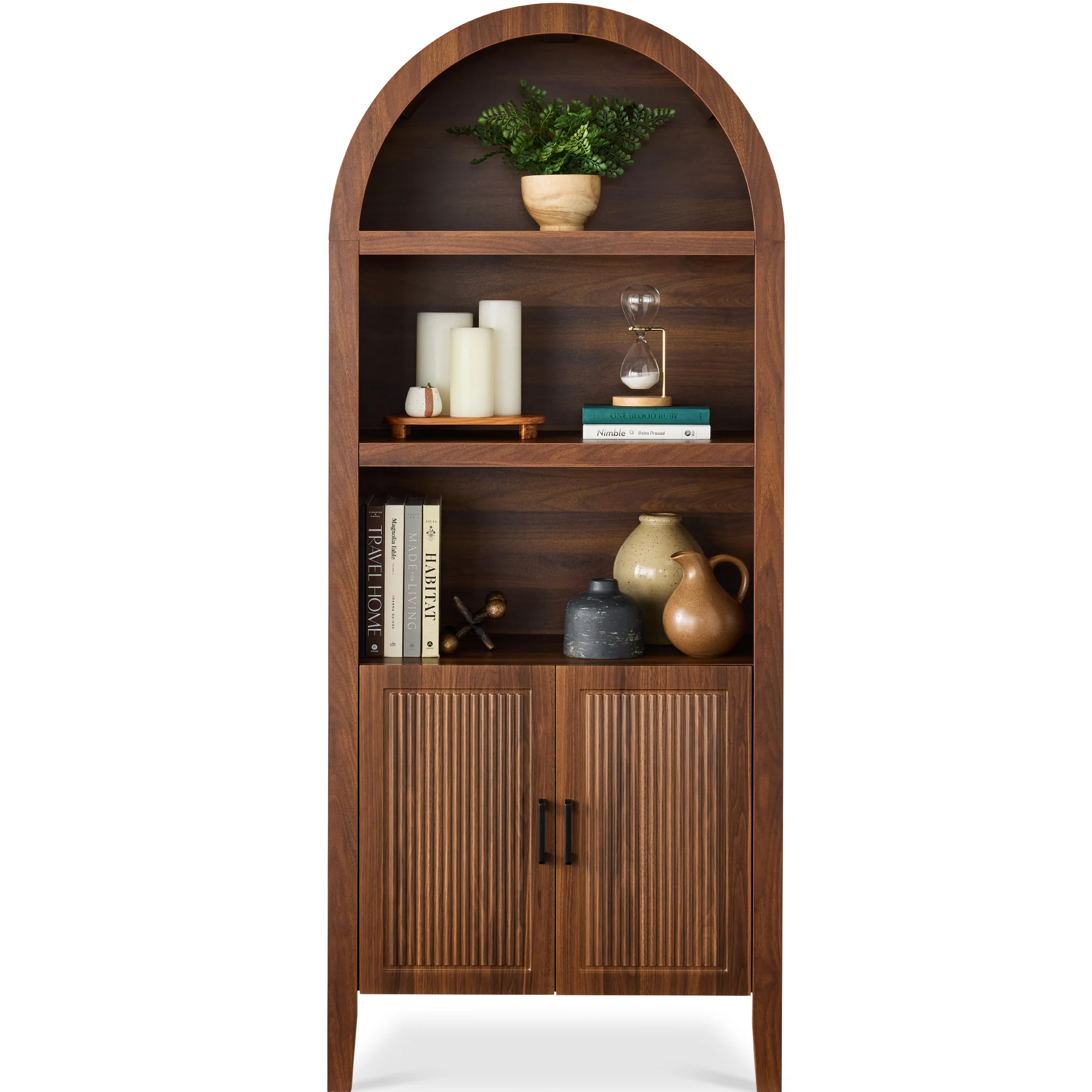72" Tall Arched Pantry Cabinet w/ Doors, 5-Tier Storage Cabinet w/ Shelves - Image 19