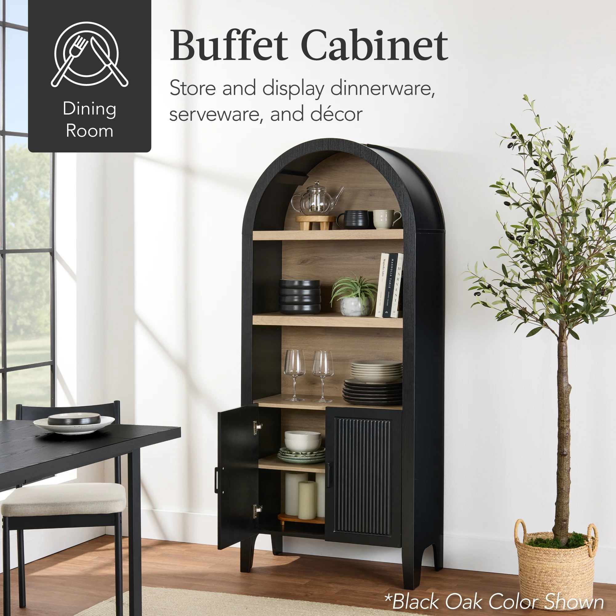 72" Tall Arched Pantry Cabinet w/ Doors, 5-Tier Storage Cabinet w/ Shelves - Image 32