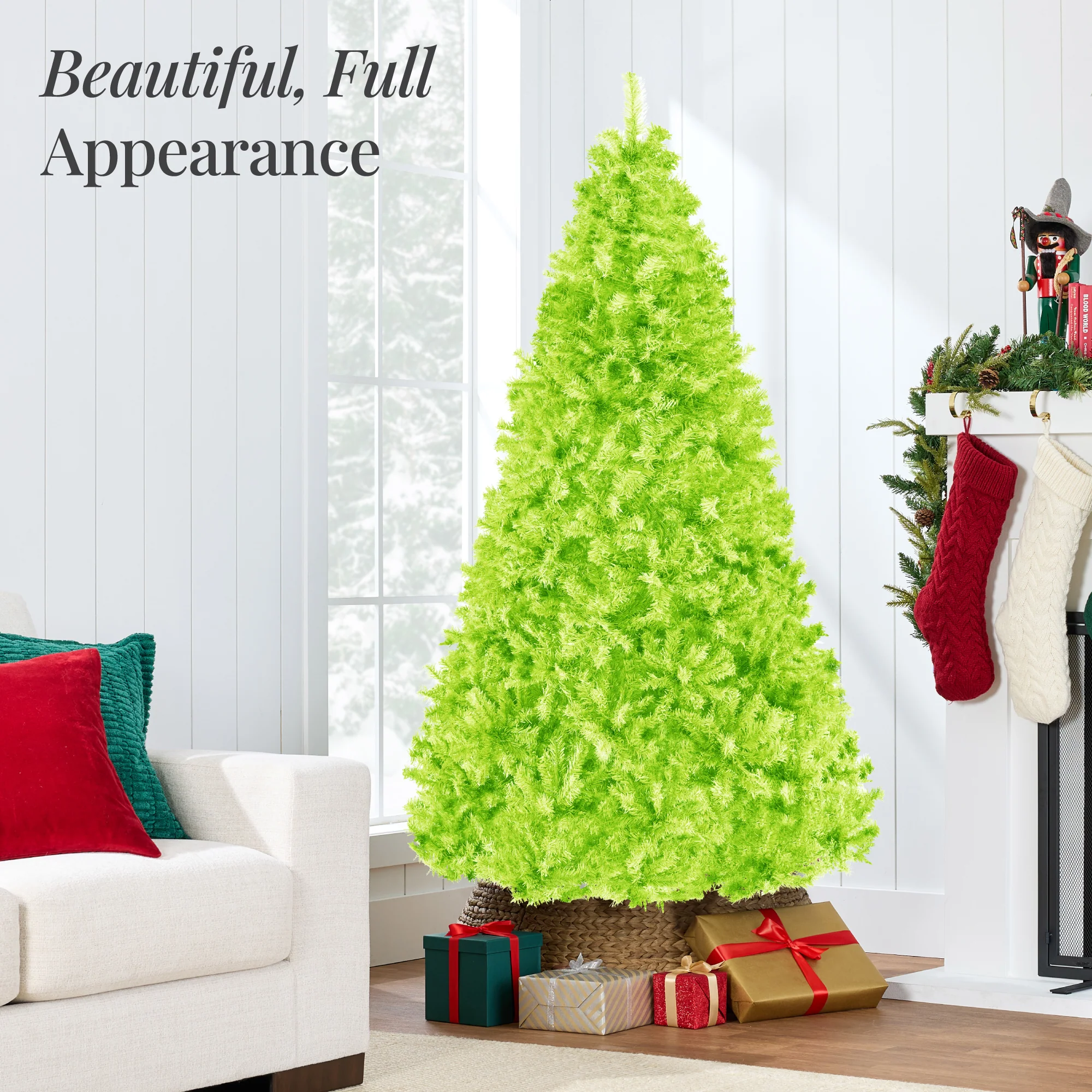 Artificial Lime Green Christmas Tree, Unlit Pine Design w/Easy Assembly - Image 4