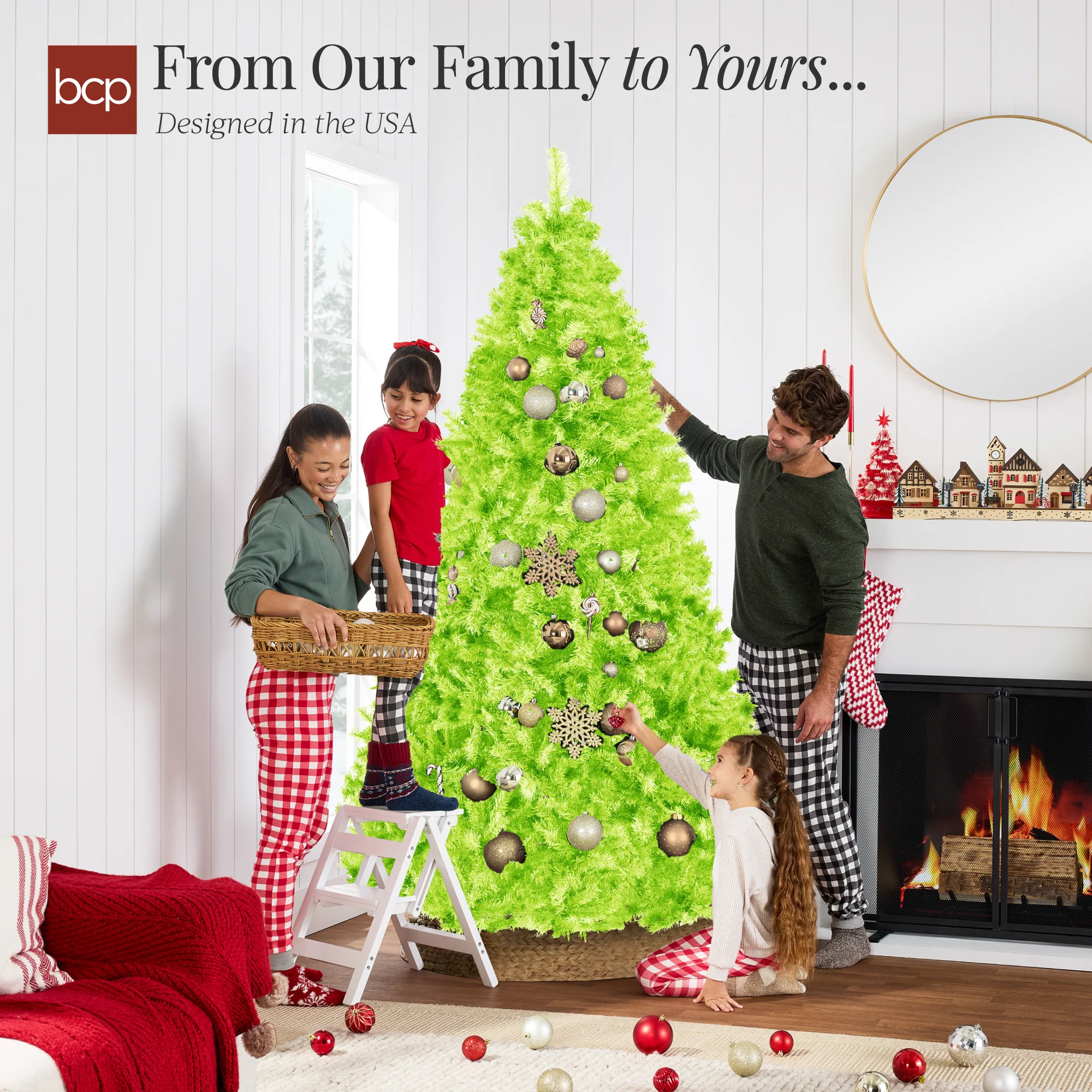 Artificial Lime Green Christmas Tree, Unlit Pine Design w/Easy Assembly - Image 5