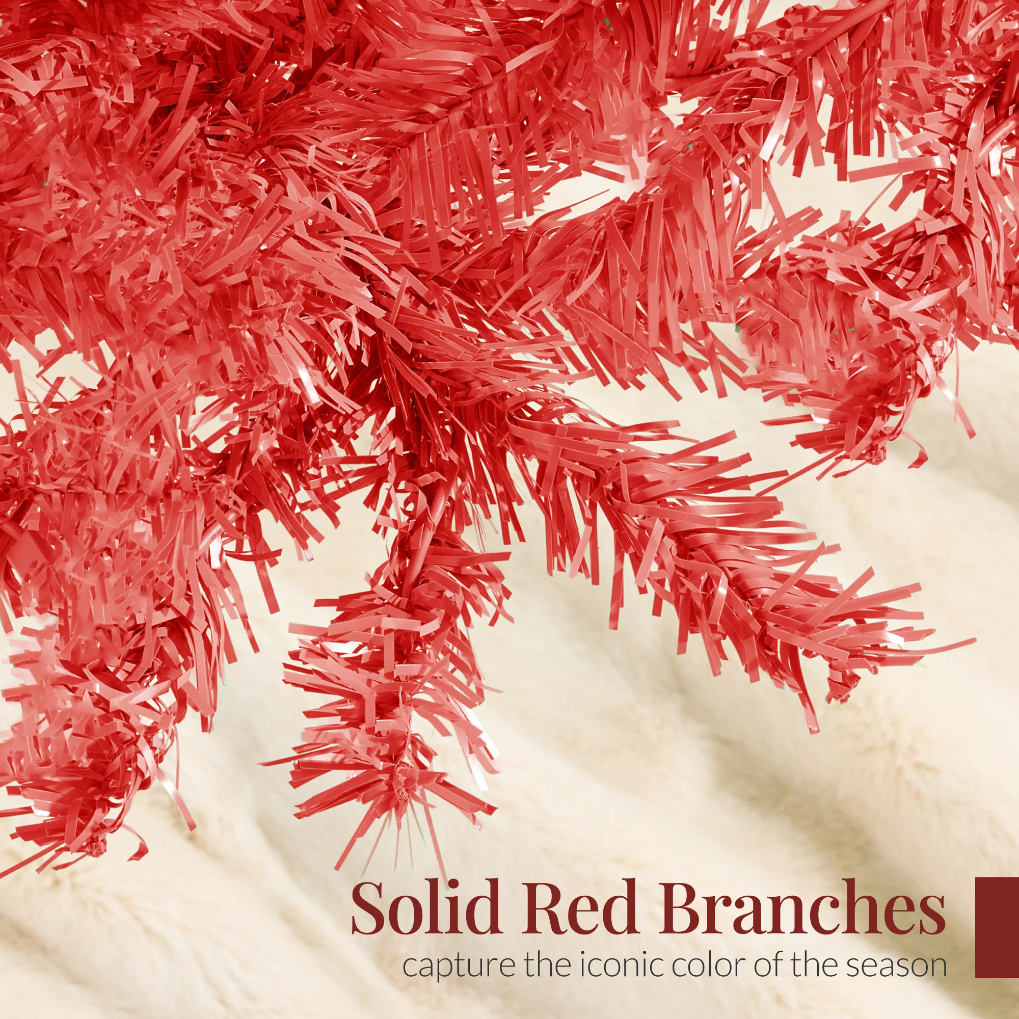 Artificial Red Christmas Tree, Unlit Pine Design w/Easy Assembly - Image 3