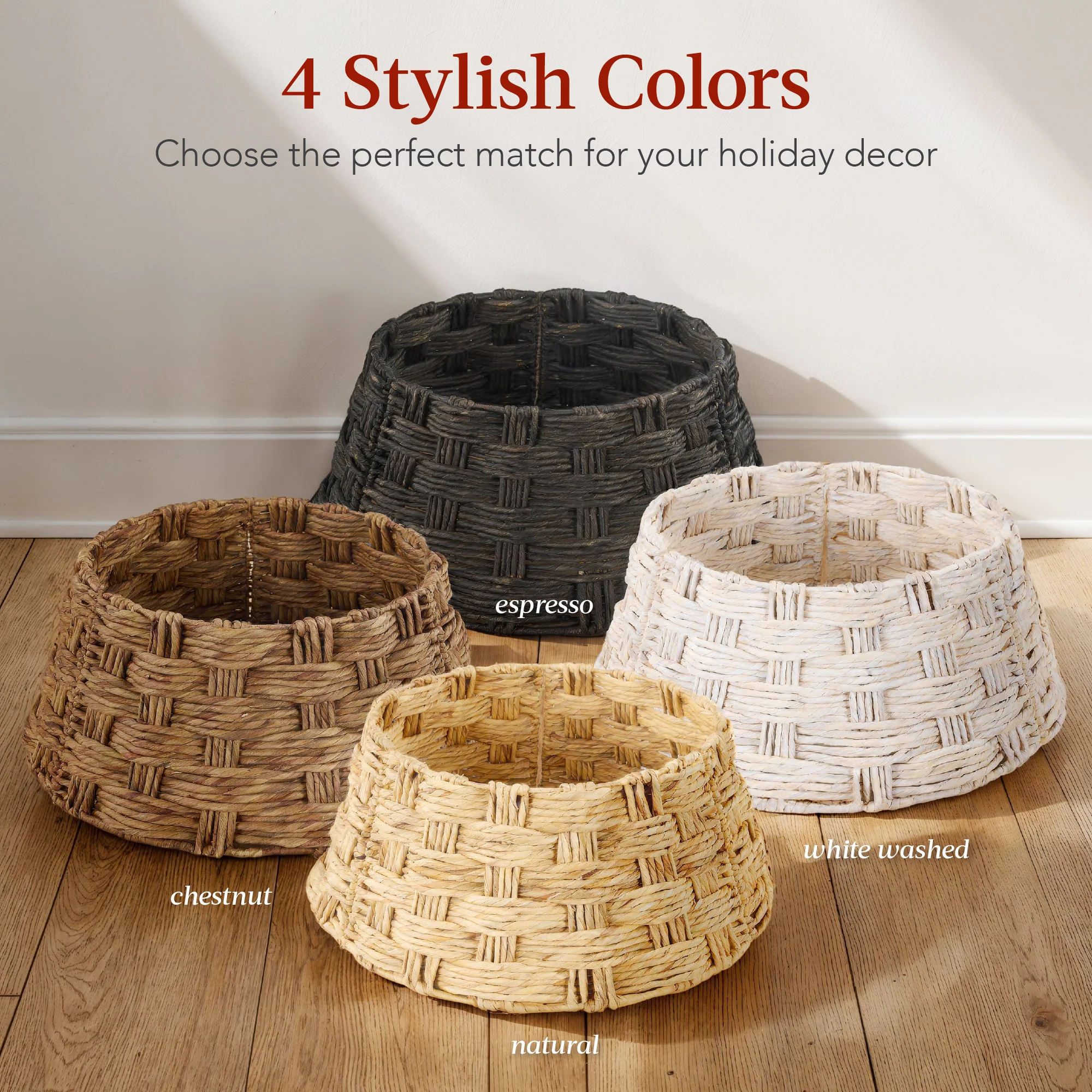 Basket Woven Hyacinth Christmas Holiday Tree Collar - 36in - Image 36