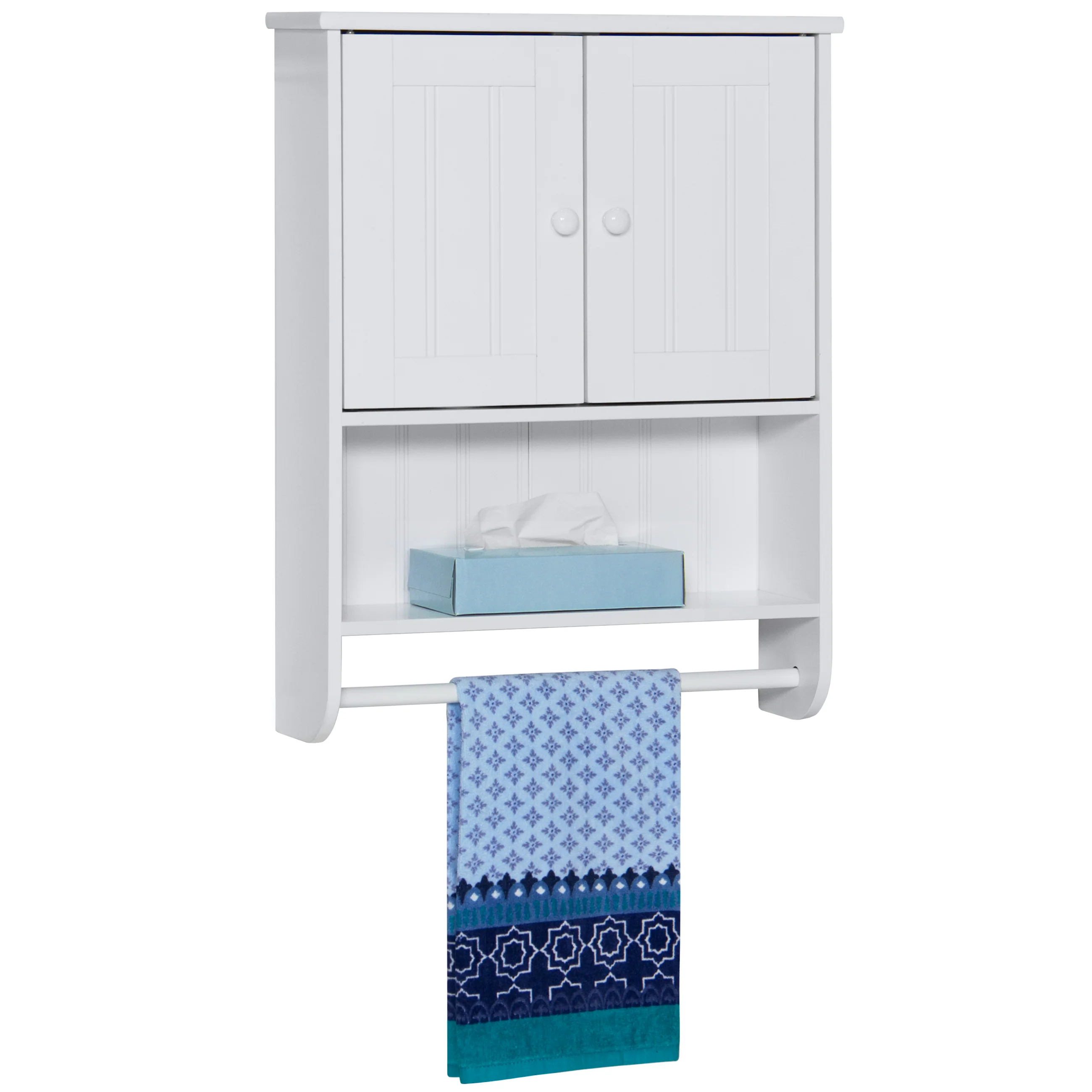 Bathroom Wall Storage Organization Cabinet w/ Double Doors, Towel Bar - Image 7