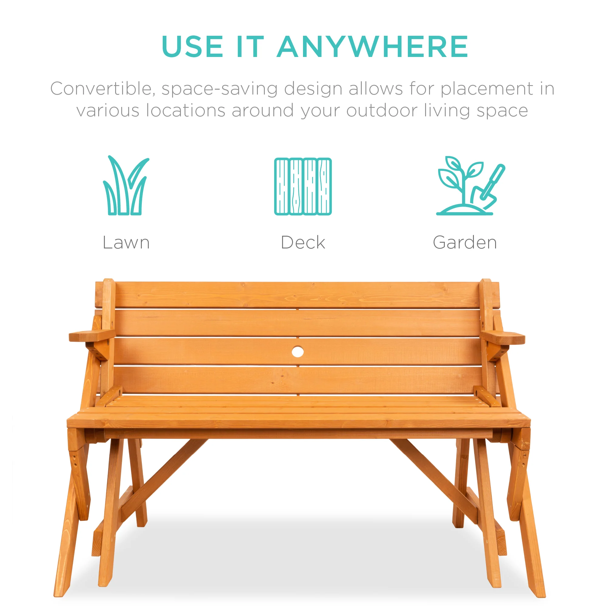 2-in-1 Outdoor Interchangeable Wooden Picnic Table/Garden Bench - Image 11