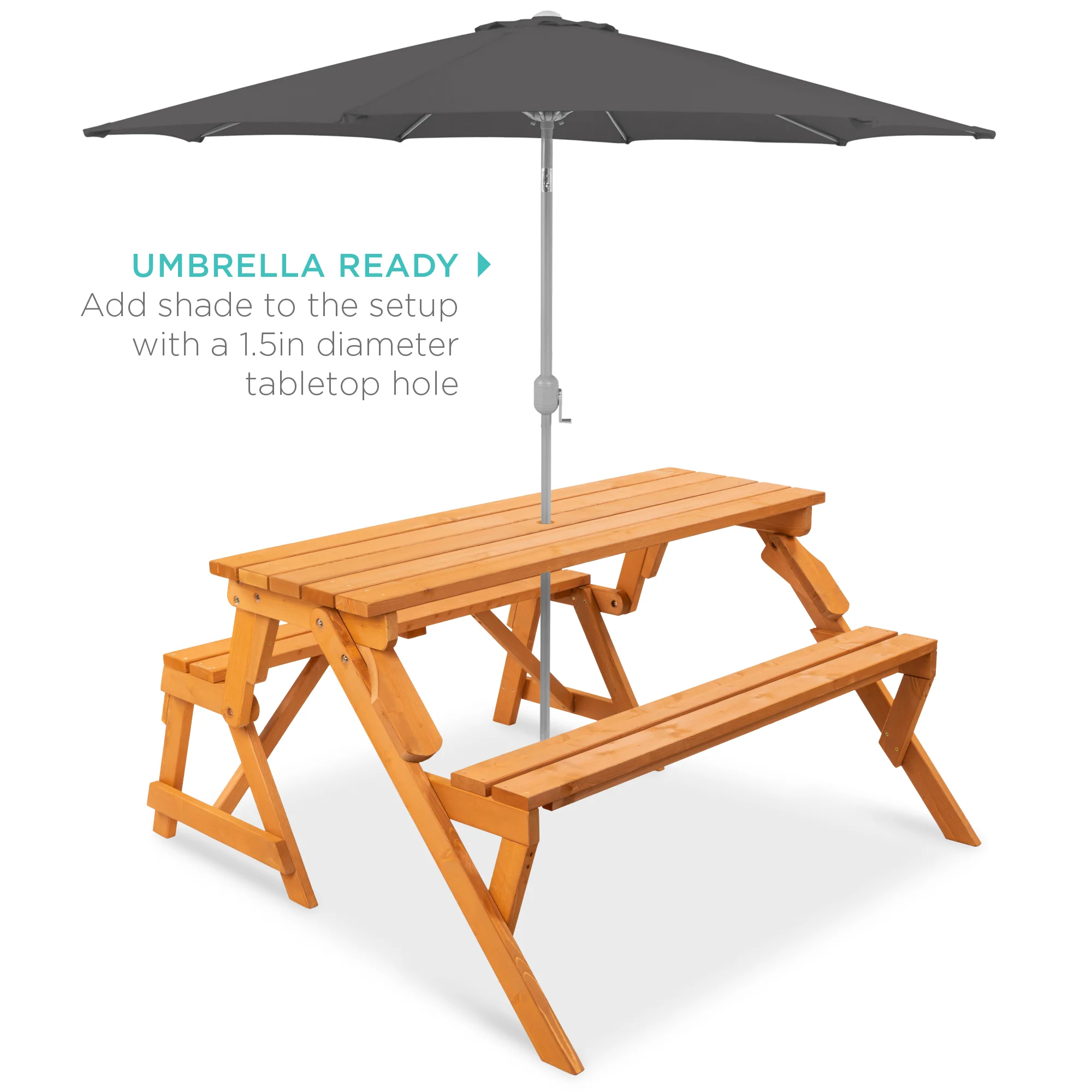 2-in-1 Outdoor Interchangeable Wooden Picnic Table/Garden Bench - Image 12