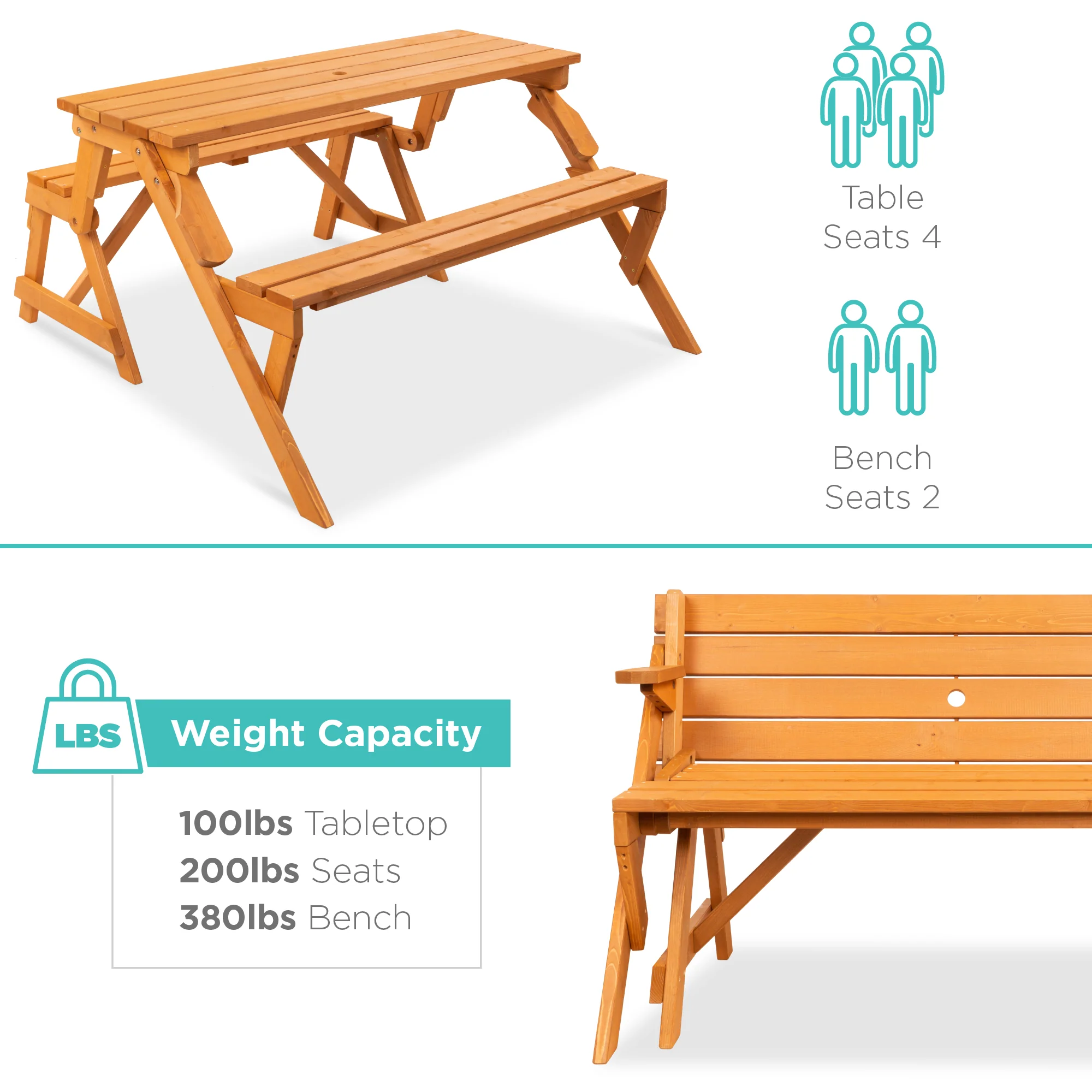 2-in-1 Outdoor Interchangeable Wooden Picnic Table/Garden Bench - Image 13