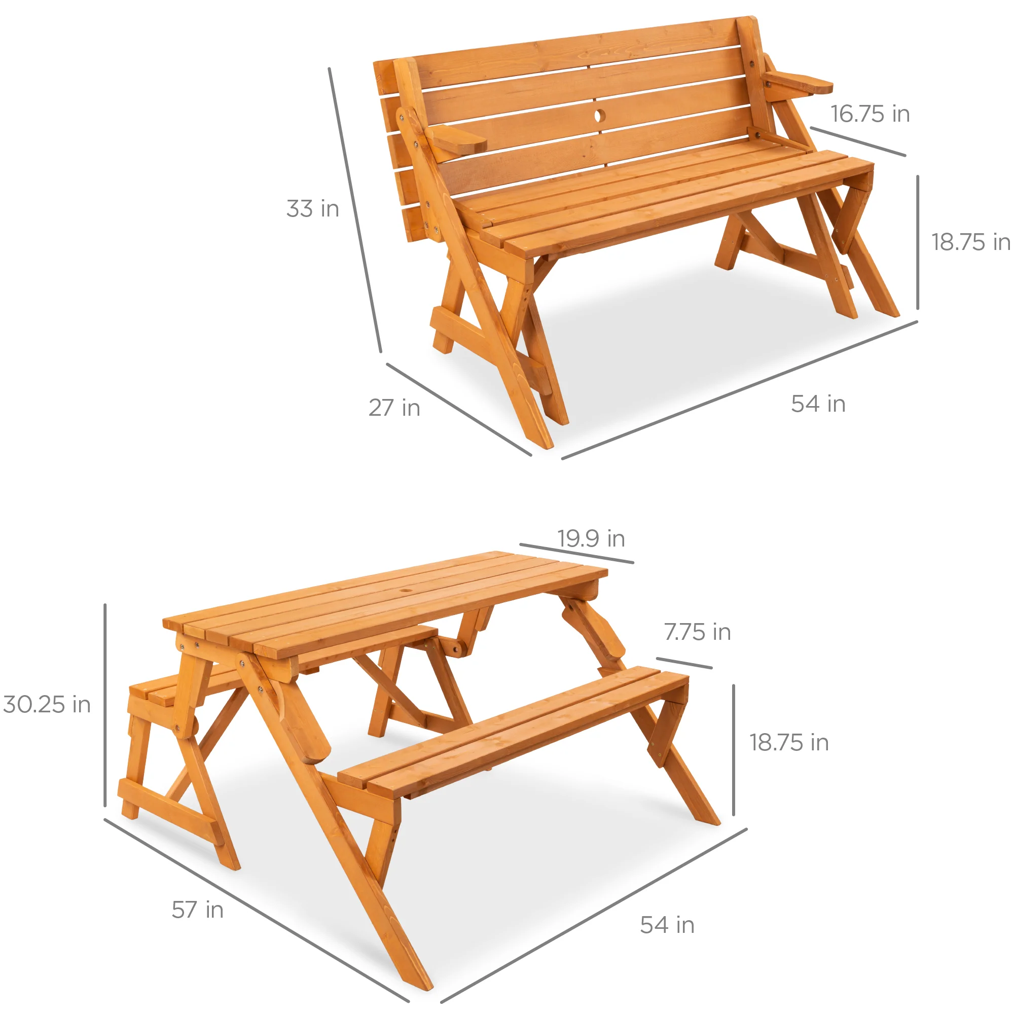 2-in-1 Outdoor Interchangeable Wooden Picnic Table/Garden Bench - Image 14