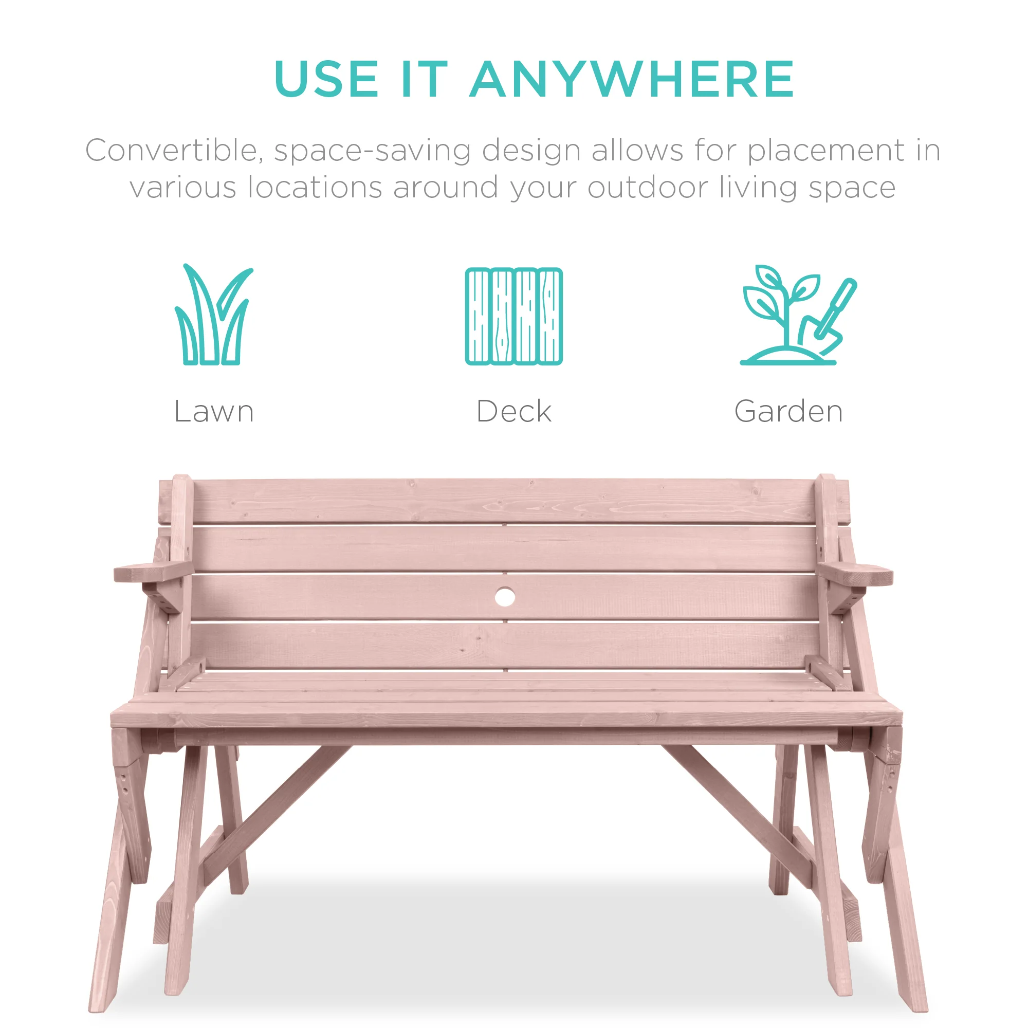 2-in-1 Outdoor Interchangeable Wooden Picnic Table/Garden Bench - Image 18