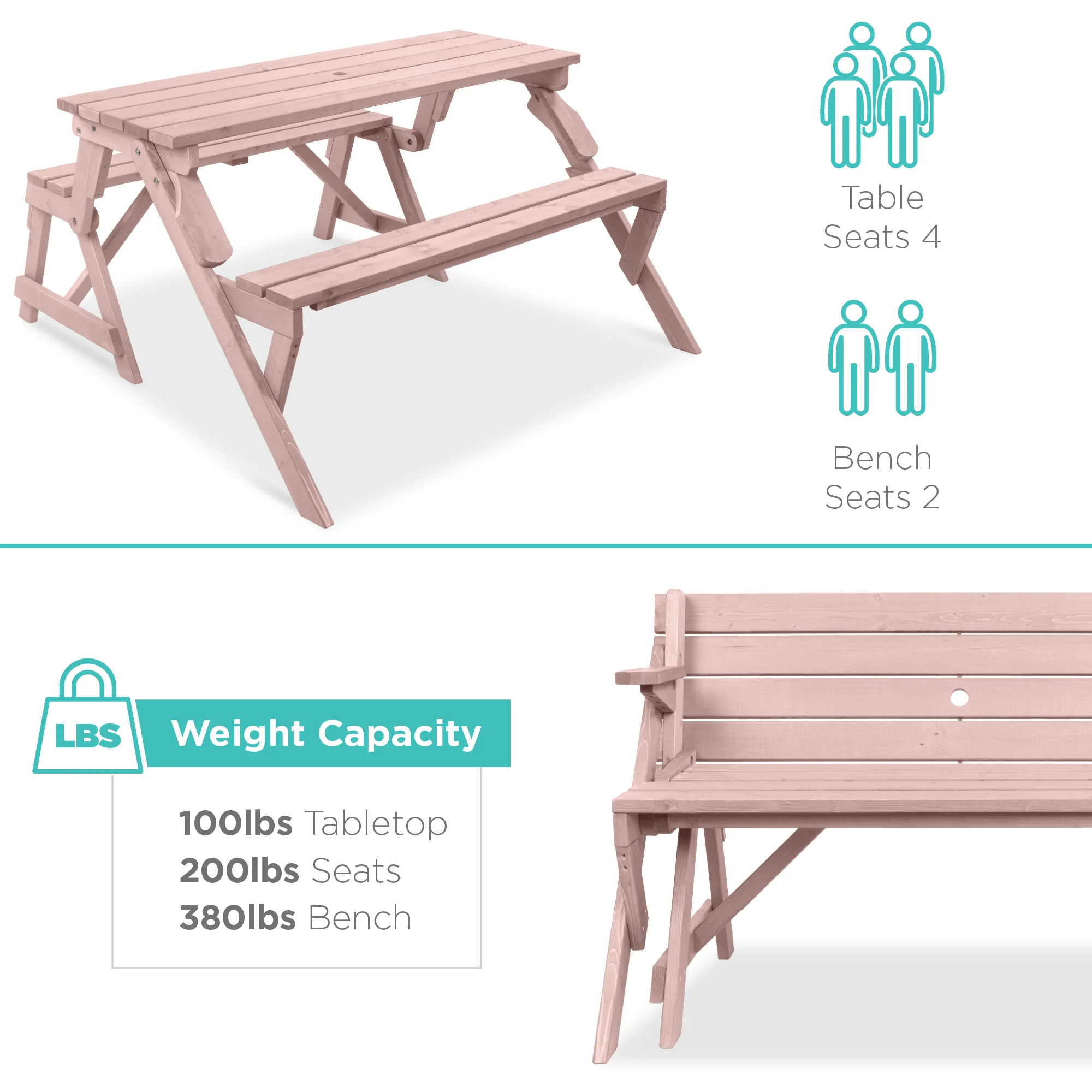 2-in-1 Outdoor Interchangeable Wooden Picnic Table/Garden Bench - Image 20