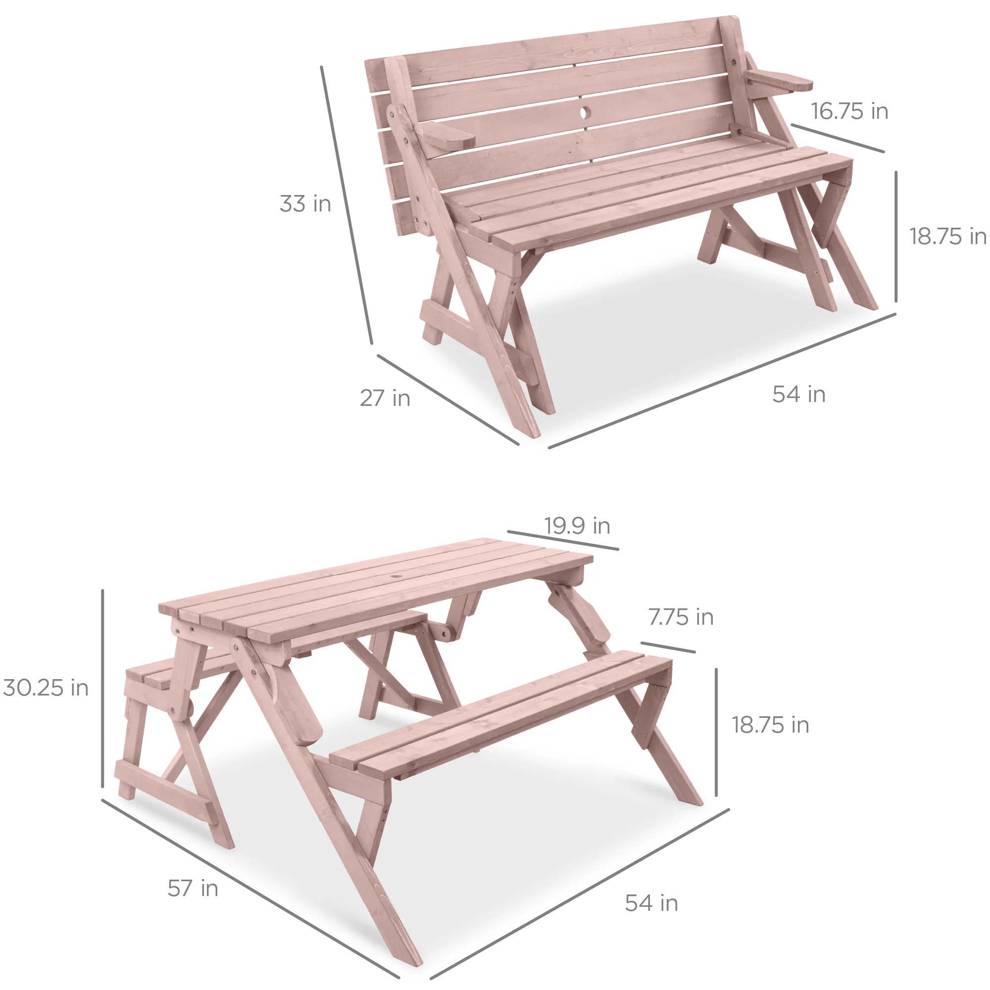 2-in-1 Outdoor Interchangeable Wooden Picnic Table/Garden Bench - Image 21