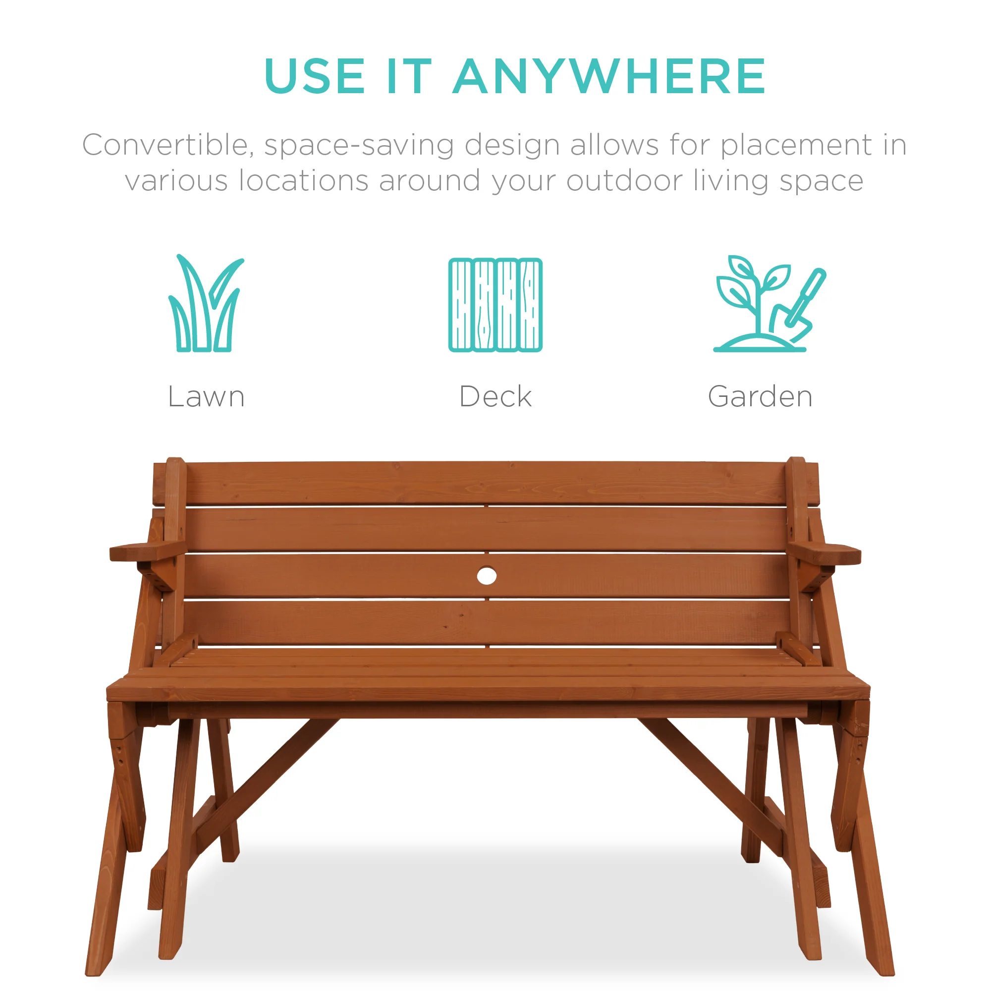 2-in-1 Outdoor Interchangeable Wooden Picnic Table/Garden Bench - Image 25