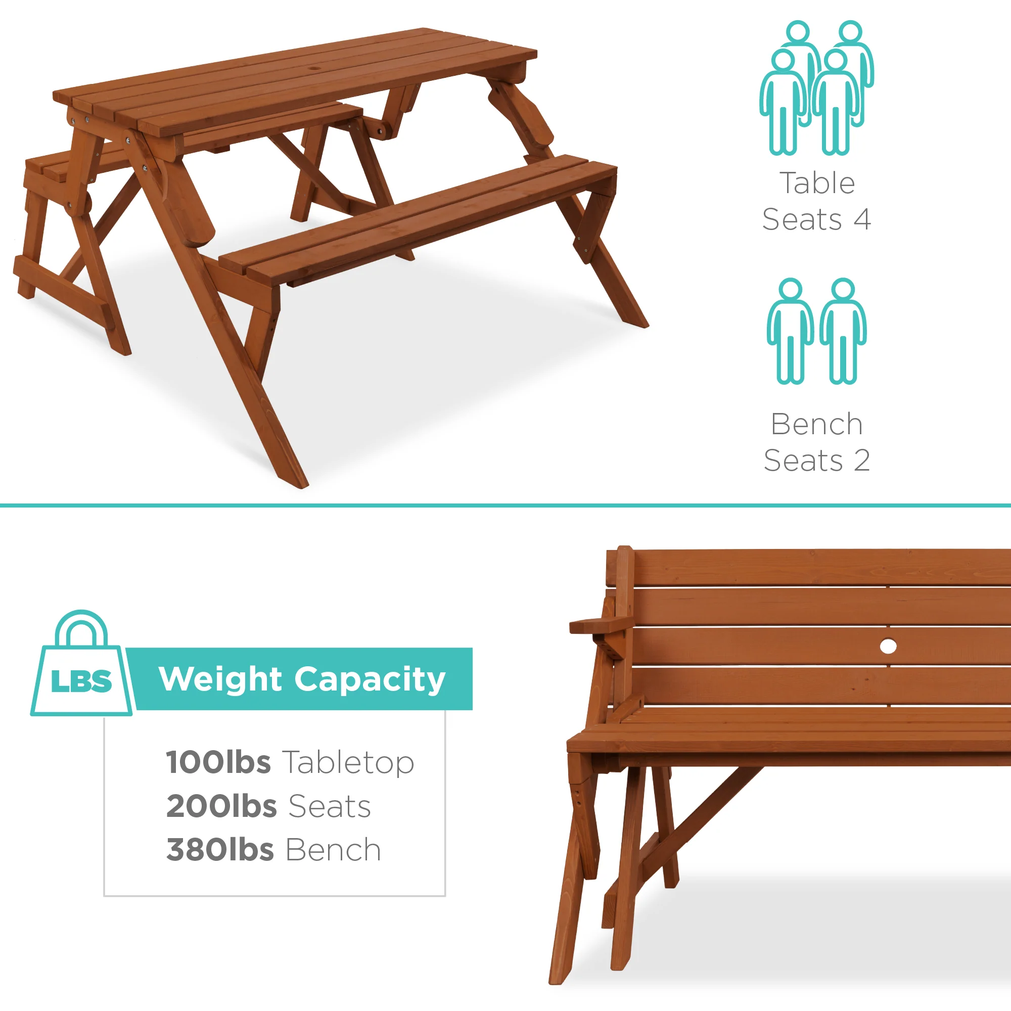 2-in-1 Outdoor Interchangeable Wooden Picnic Table/Garden Bench - Image 27
