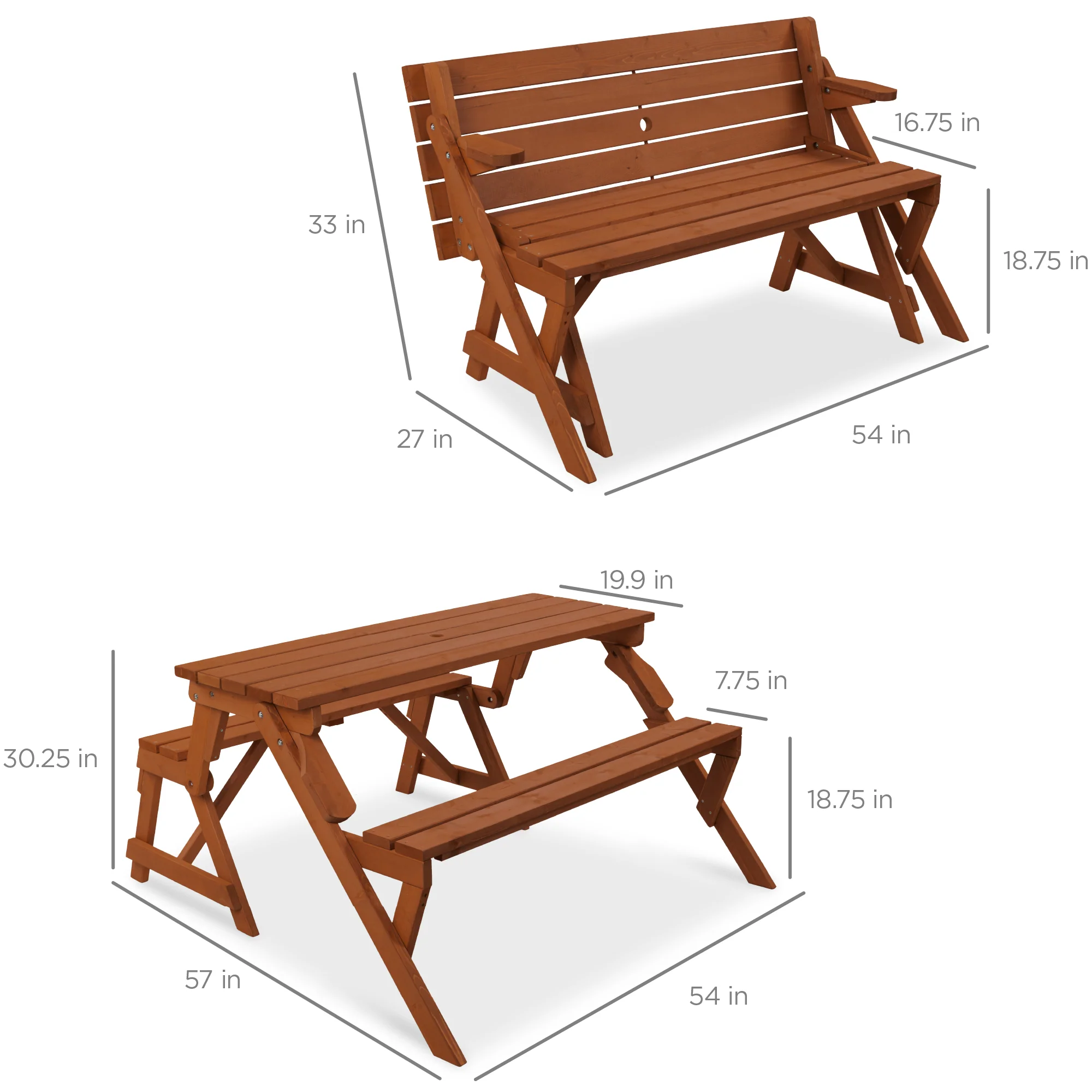 2-in-1 Outdoor Interchangeable Wooden Picnic Table/Garden Bench - Image 28
