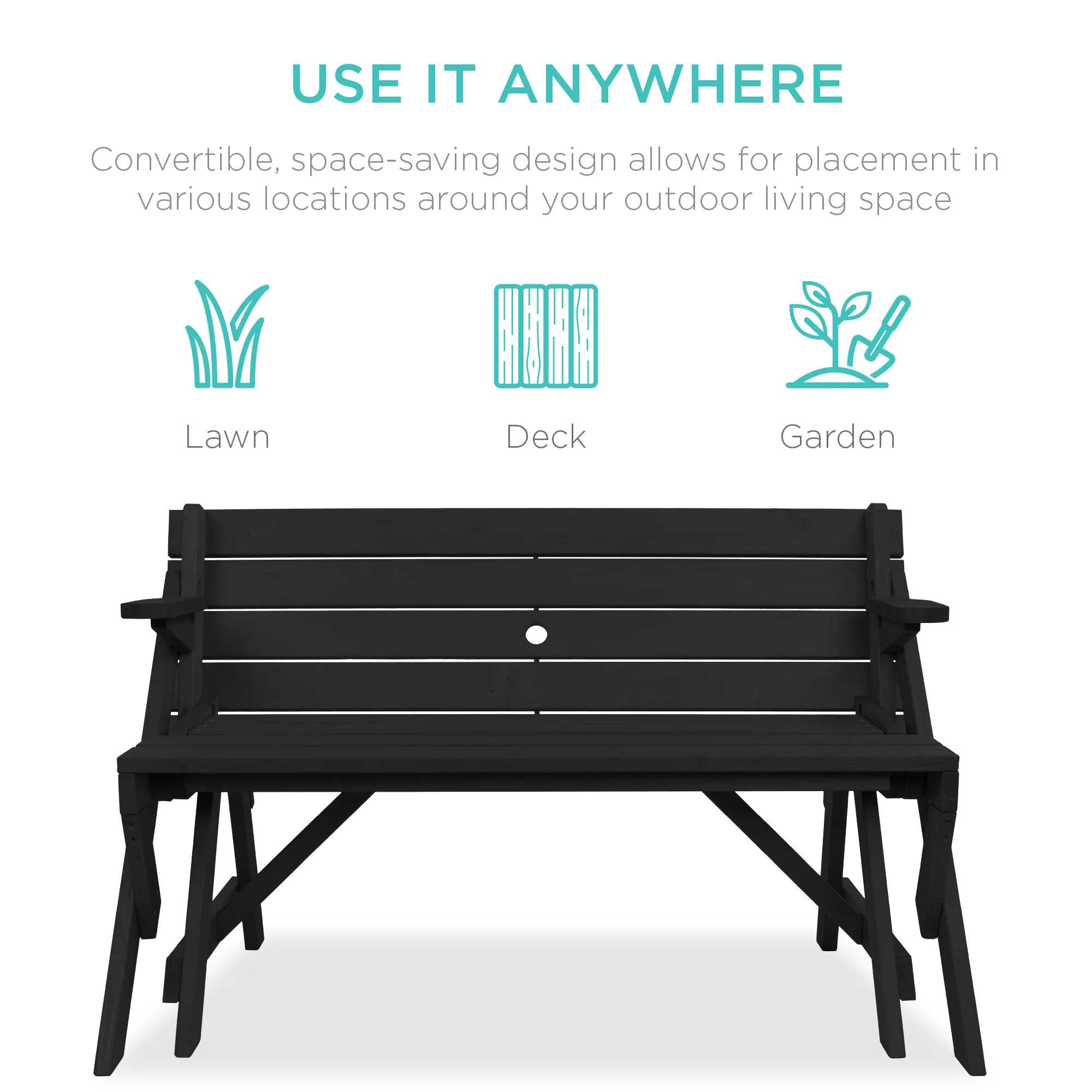2-in-1 Outdoor Interchangeable Wooden Picnic Table/Garden Bench - Image 32
