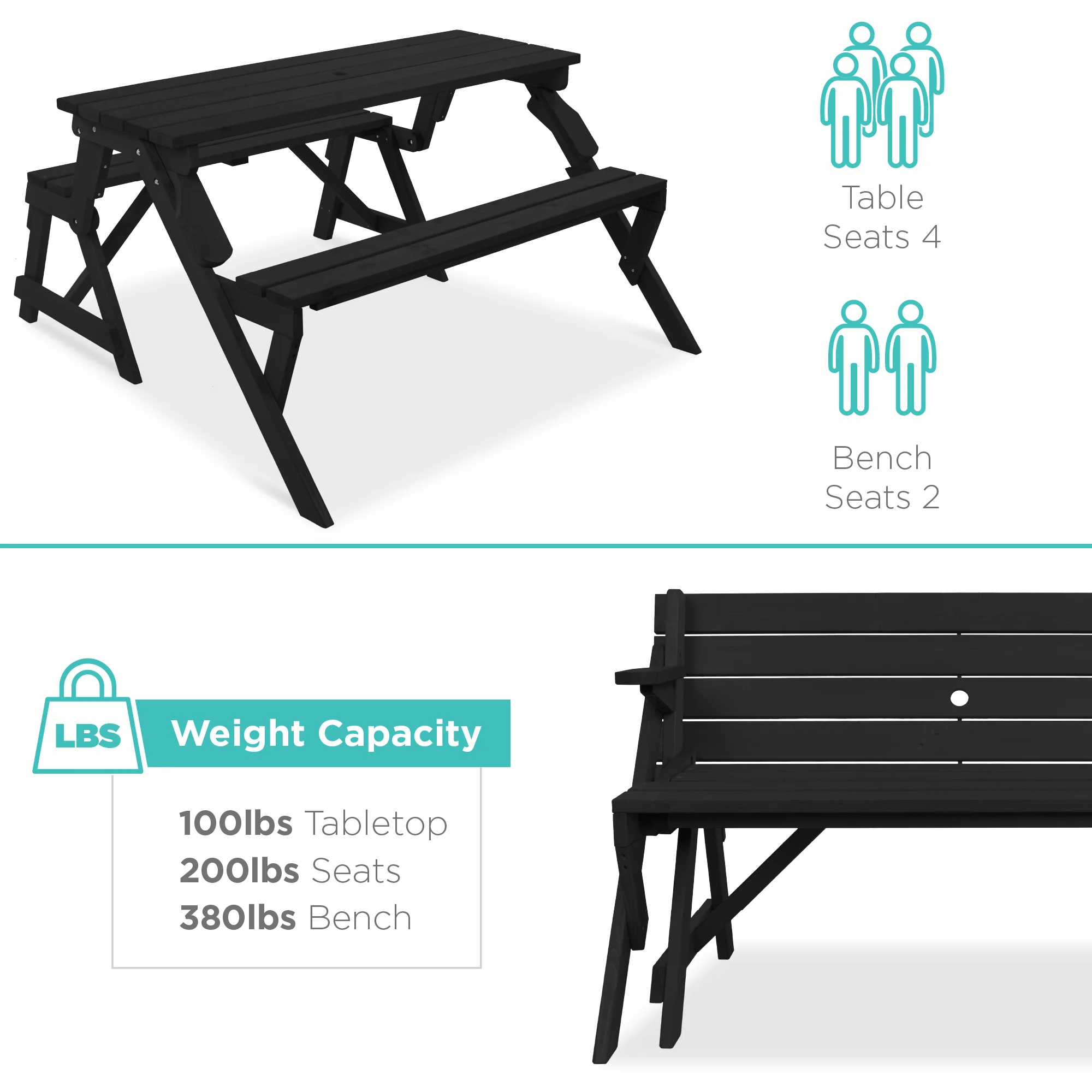 2-in-1 Outdoor Interchangeable Wooden Picnic Table/Garden Bench - Image 34