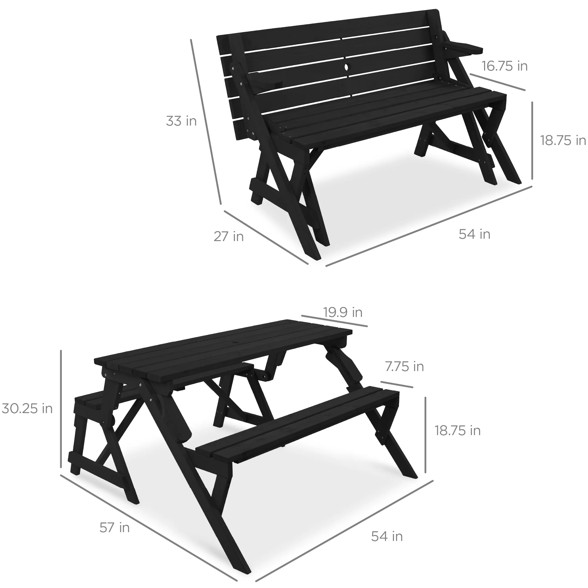 2-in-1 Outdoor Interchangeable Wooden Picnic Table/Garden Bench - Image 35