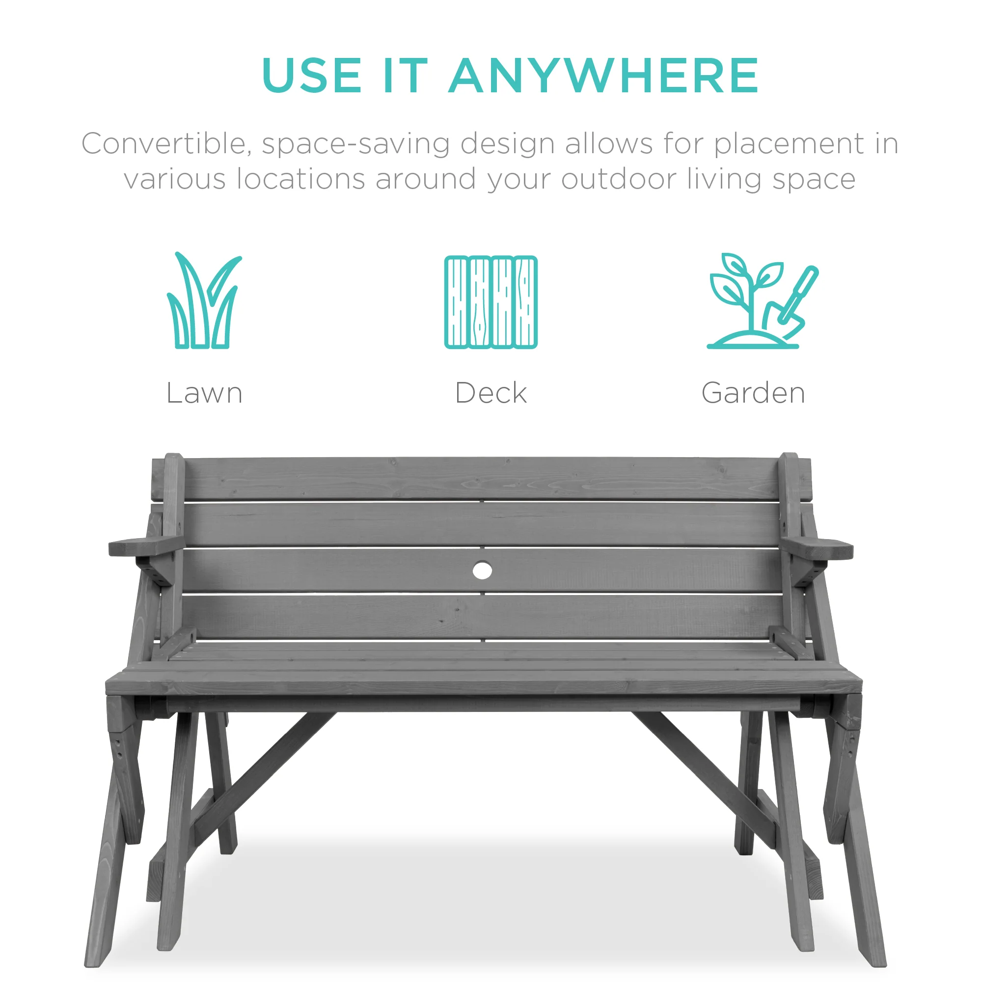 2-in-1 Outdoor Interchangeable Wooden Picnic Table/Garden Bench - Image 39