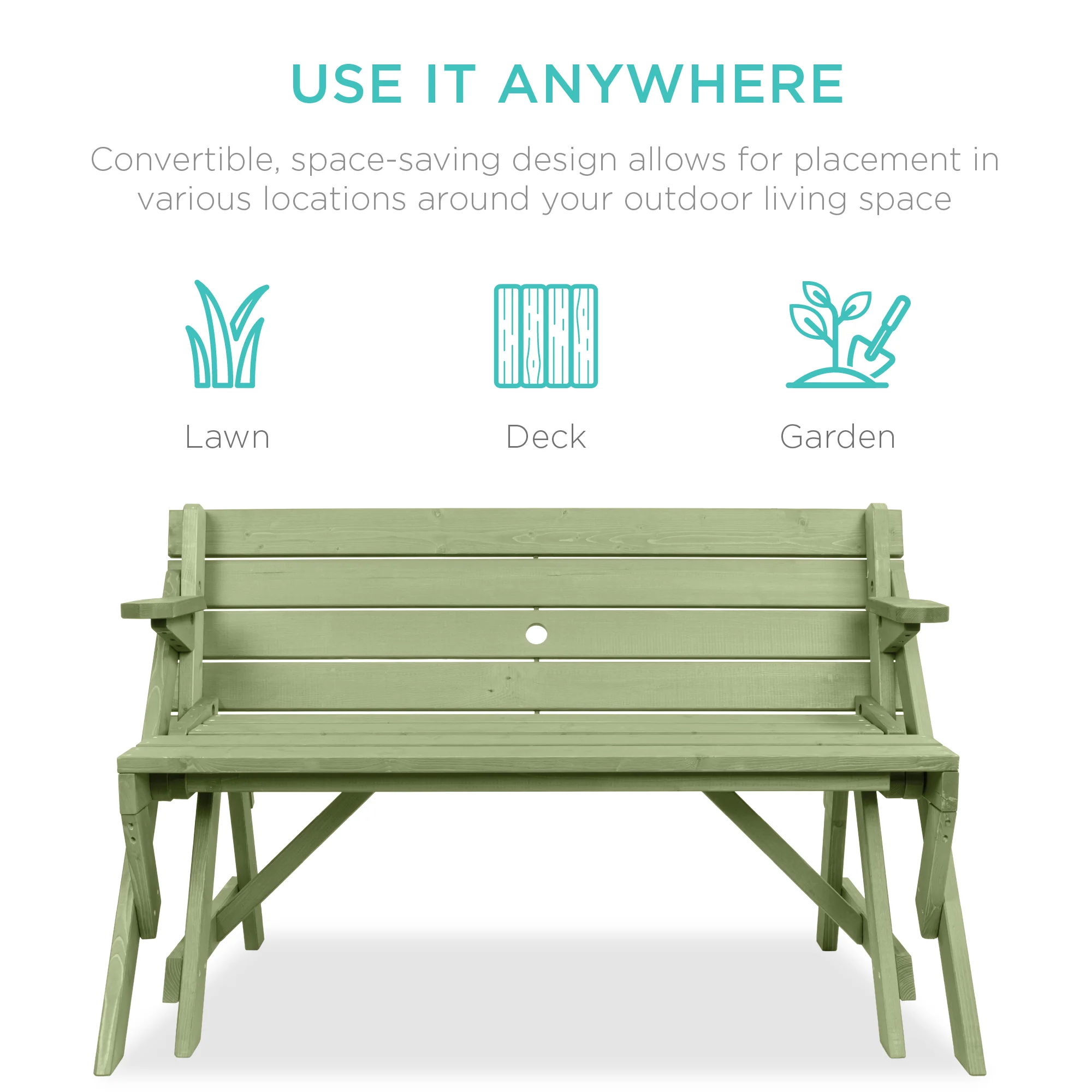 2-in-1 Outdoor Interchangeable Wooden Picnic Table/Garden Bench - Image 4