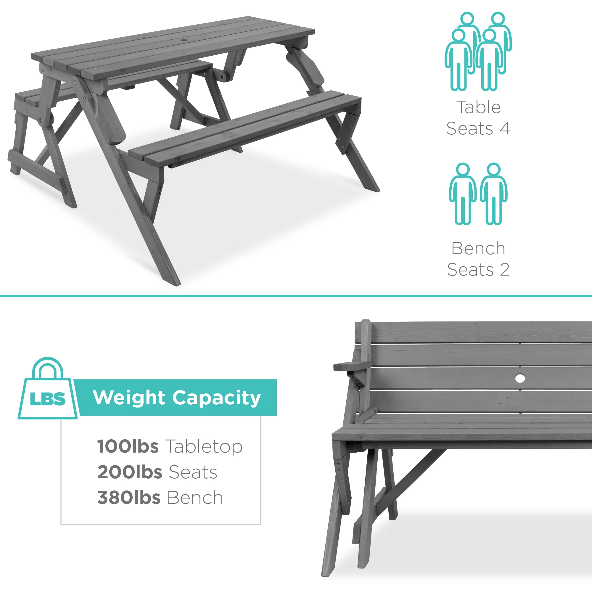 2-in-1 Outdoor Interchangeable Wooden Picnic Table/Garden Bench - Image 41