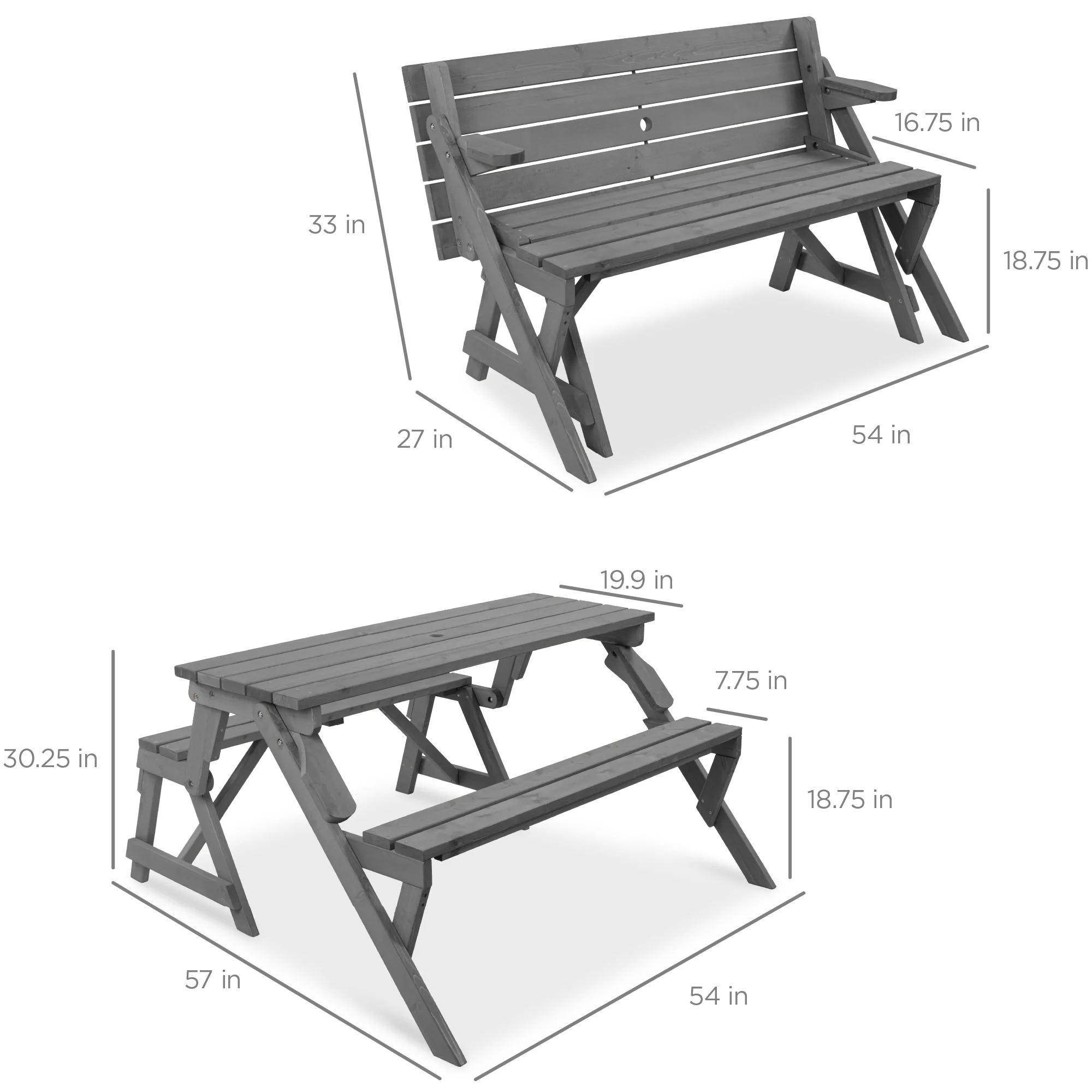 2-in-1 Outdoor Interchangeable Wooden Picnic Table/Garden Bench - Image 42