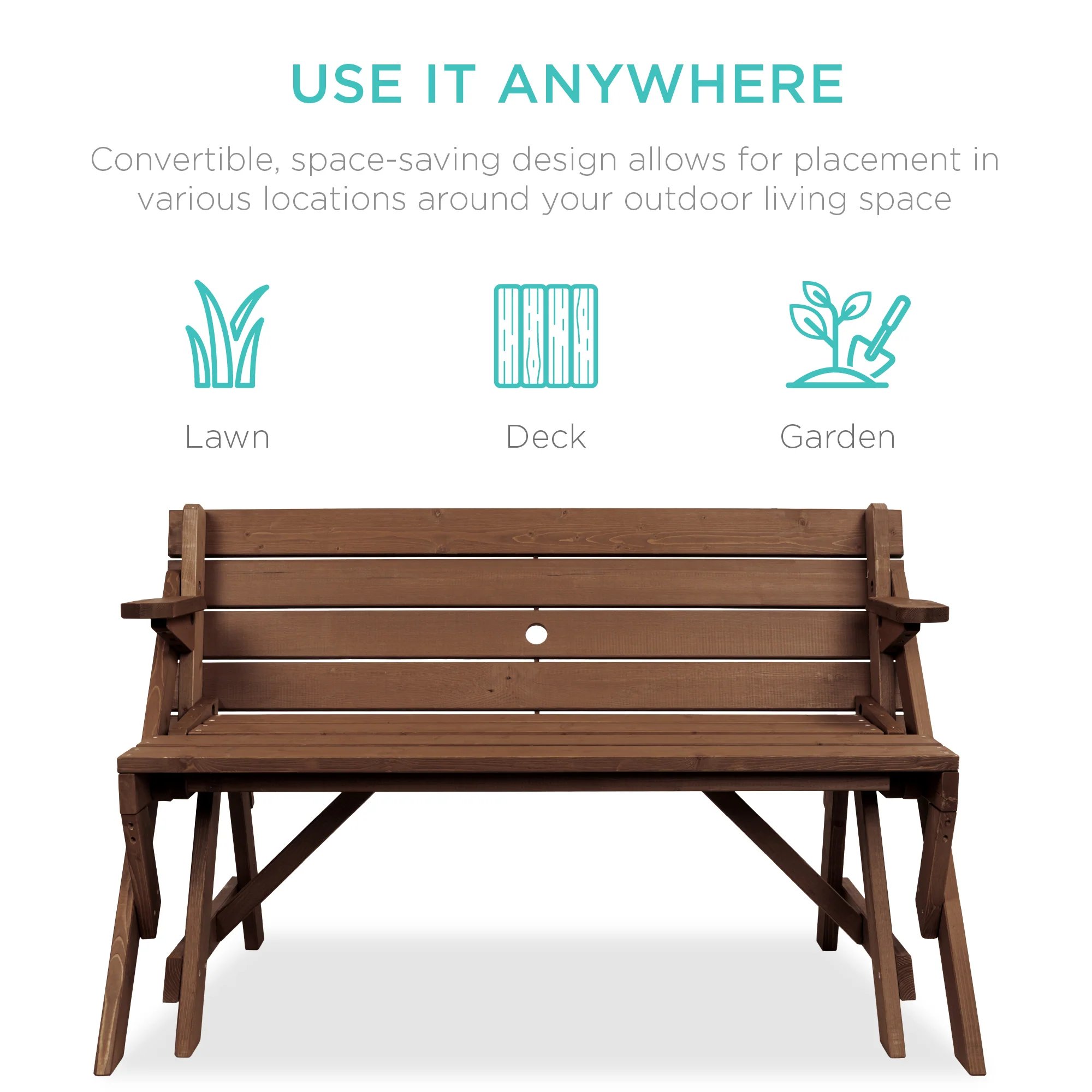 2-in-1 Outdoor Interchangeable Wooden Picnic Table/Garden Bench - Image 46