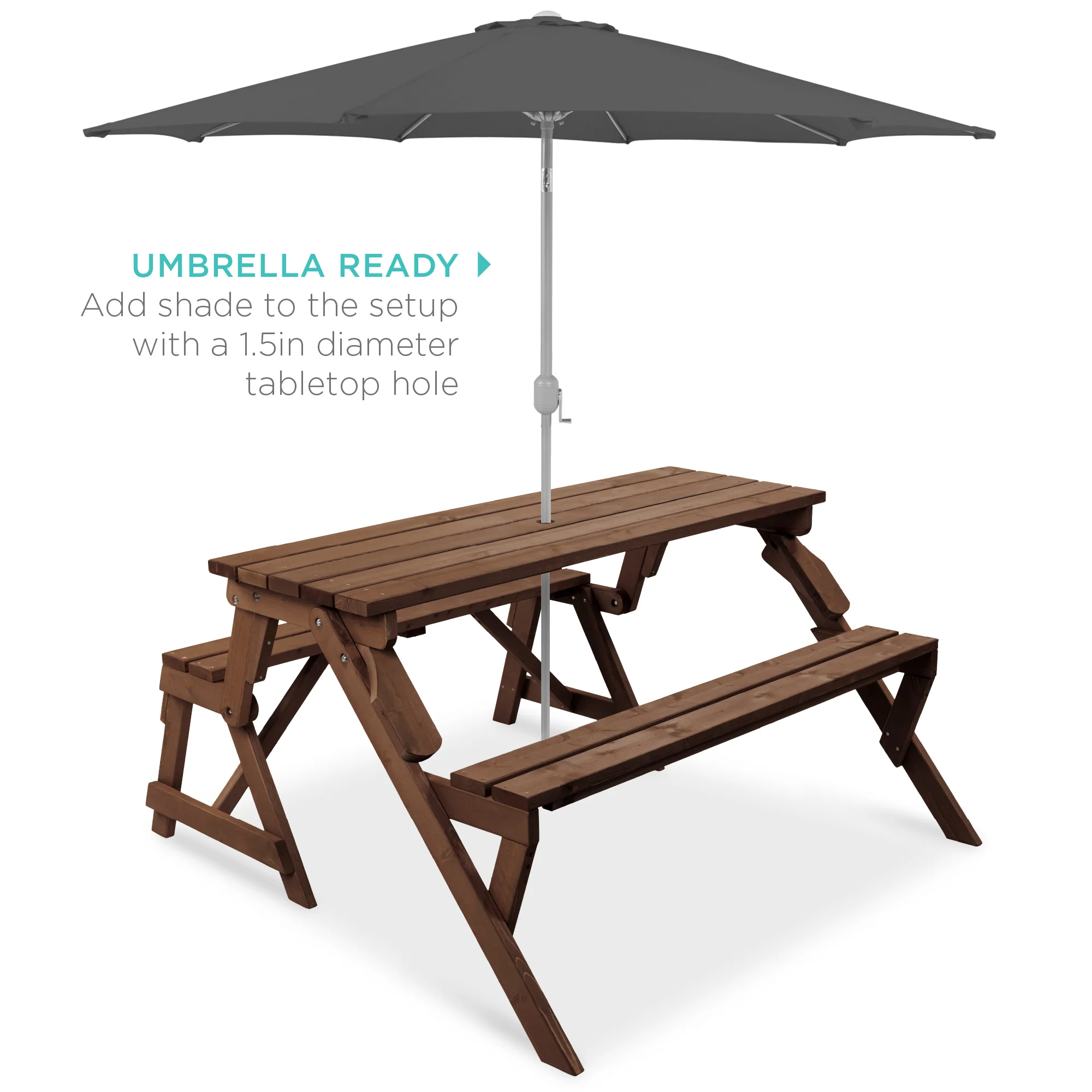 2-in-1 Outdoor Interchangeable Wooden Picnic Table/Garden Bench - Image 47
