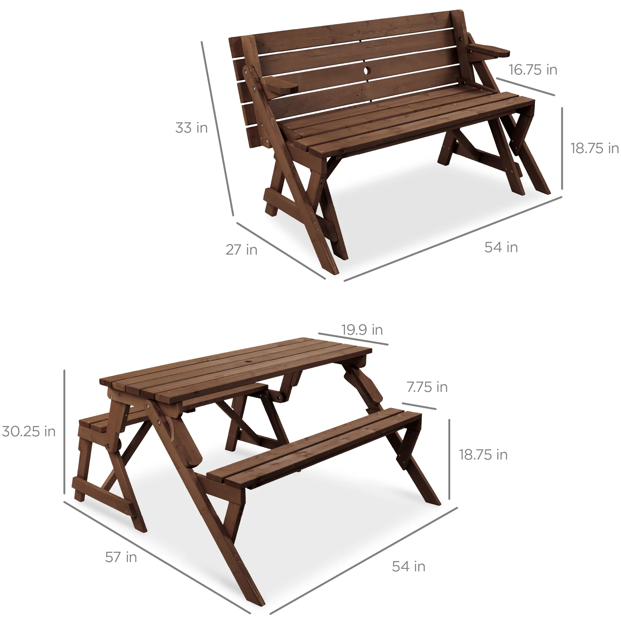 2-in-1 Outdoor Interchangeable Wooden Picnic Table/Garden Bench - Image 49