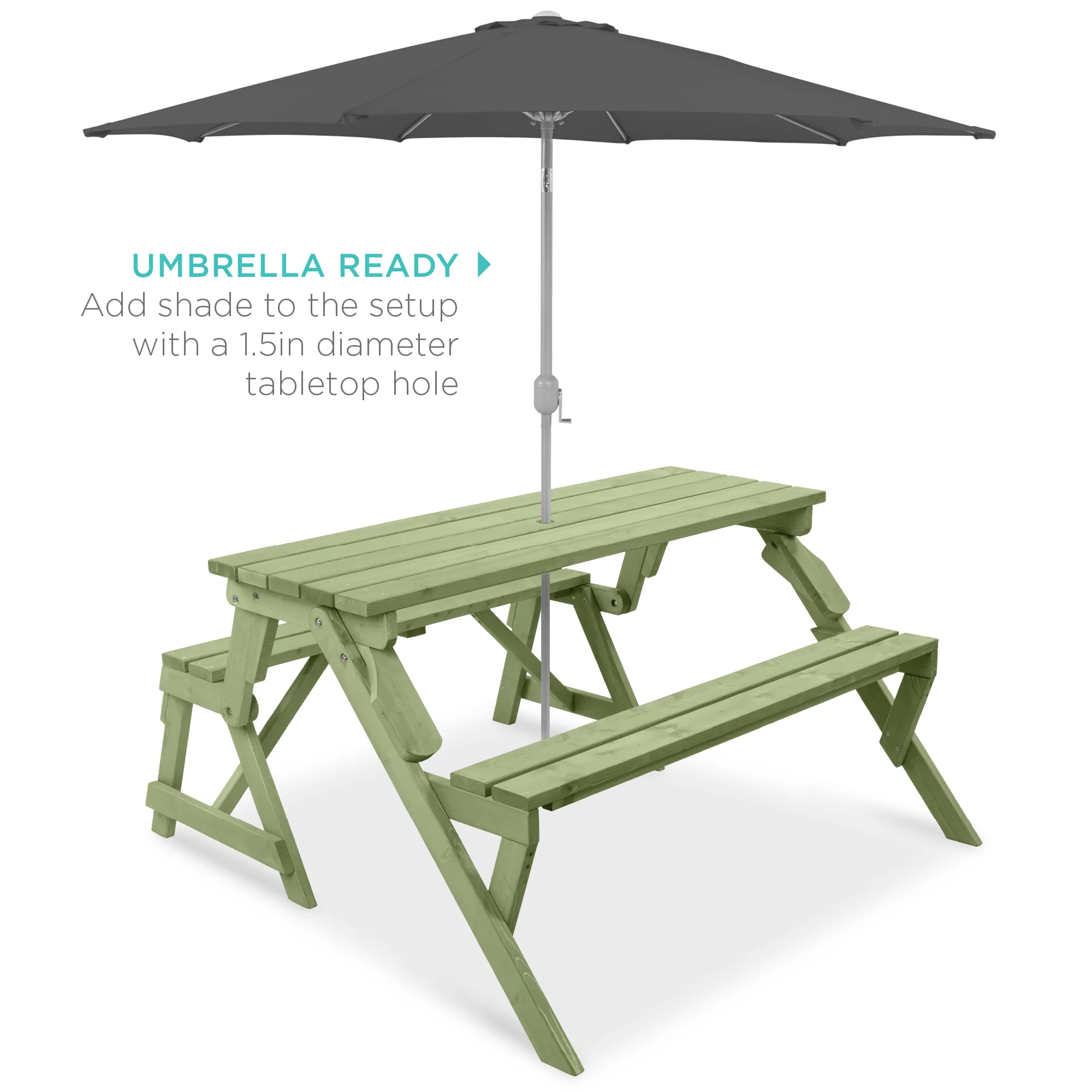 2-in-1 Outdoor Interchangeable Wooden Picnic Table/Garden Bench - Image 5