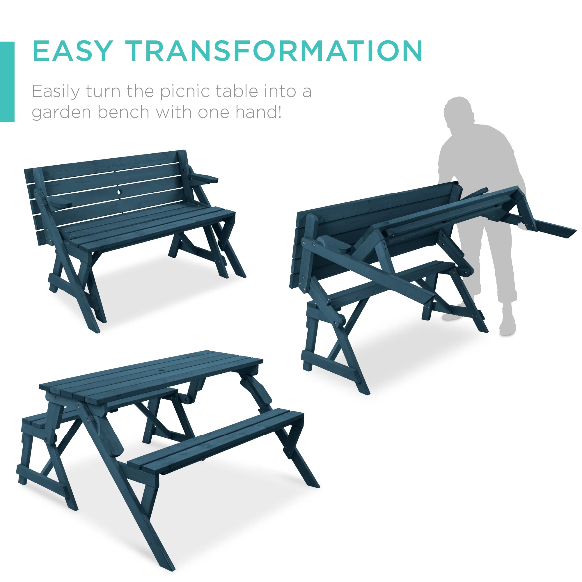 2-in-1 Outdoor Interchangeable Wooden Picnic Table/Garden Bench - Image 51