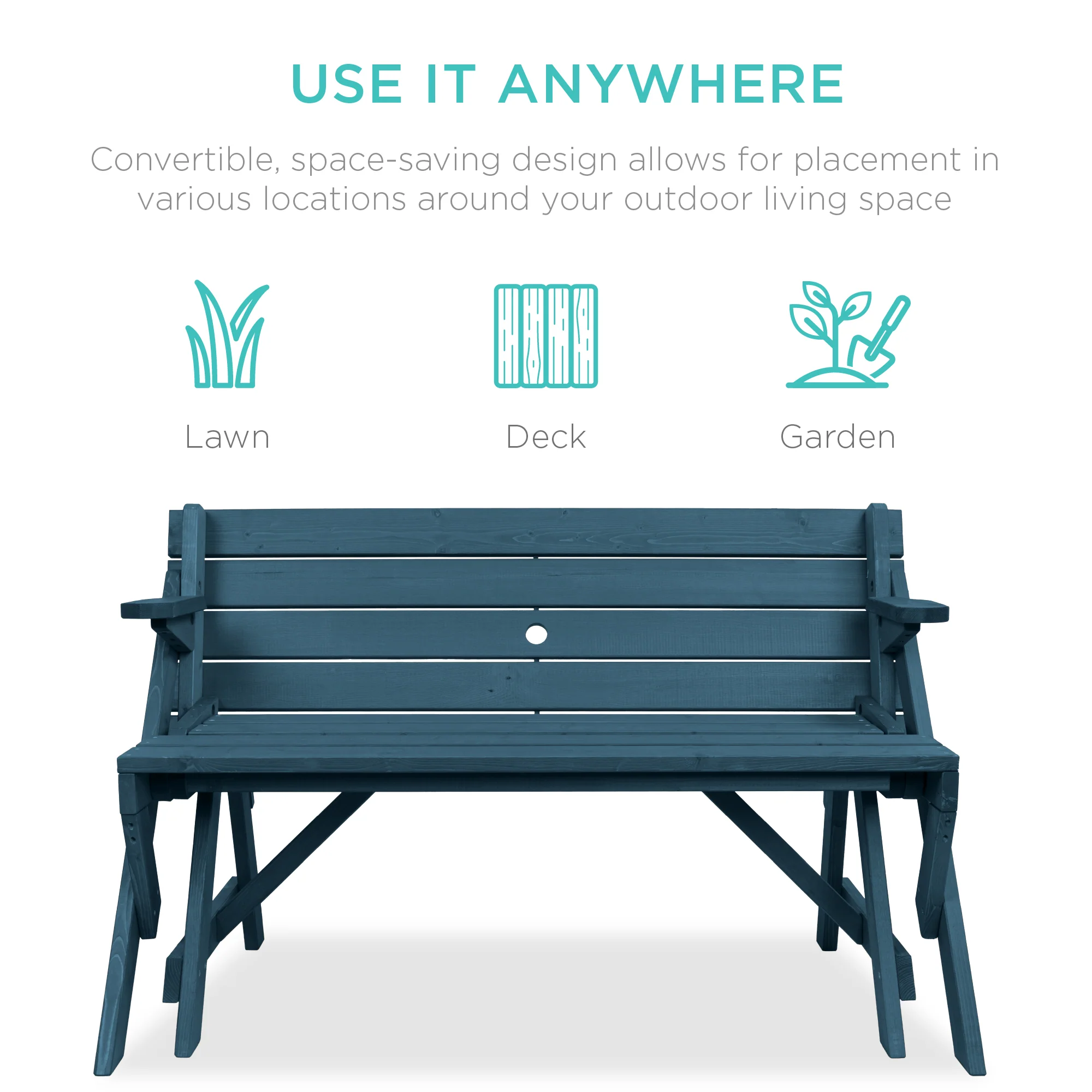 2-in-1 Outdoor Interchangeable Wooden Picnic Table/Garden Bench - Image 53