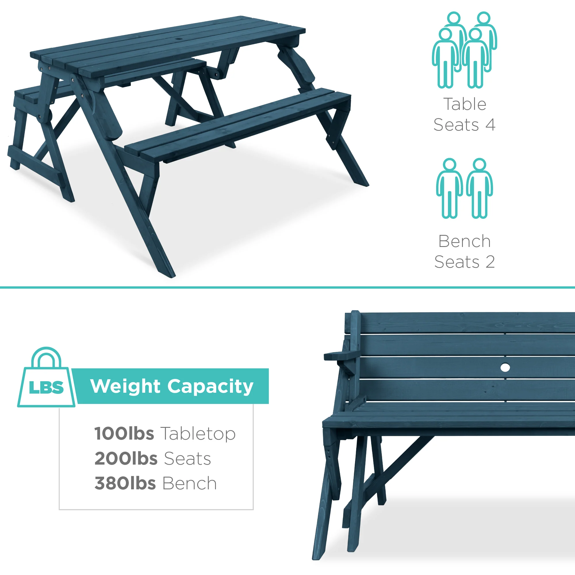 2-in-1 Outdoor Interchangeable Wooden Picnic Table/Garden Bench - Image 55