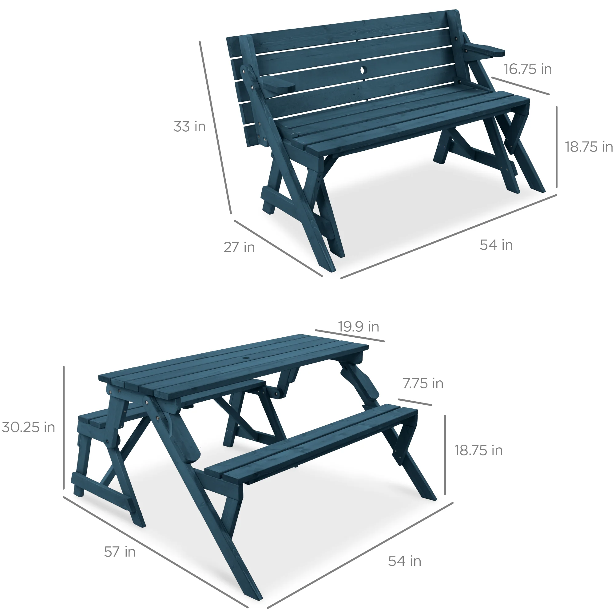 2-in-1 Outdoor Interchangeable Wooden Picnic Table/Garden Bench - Image 56