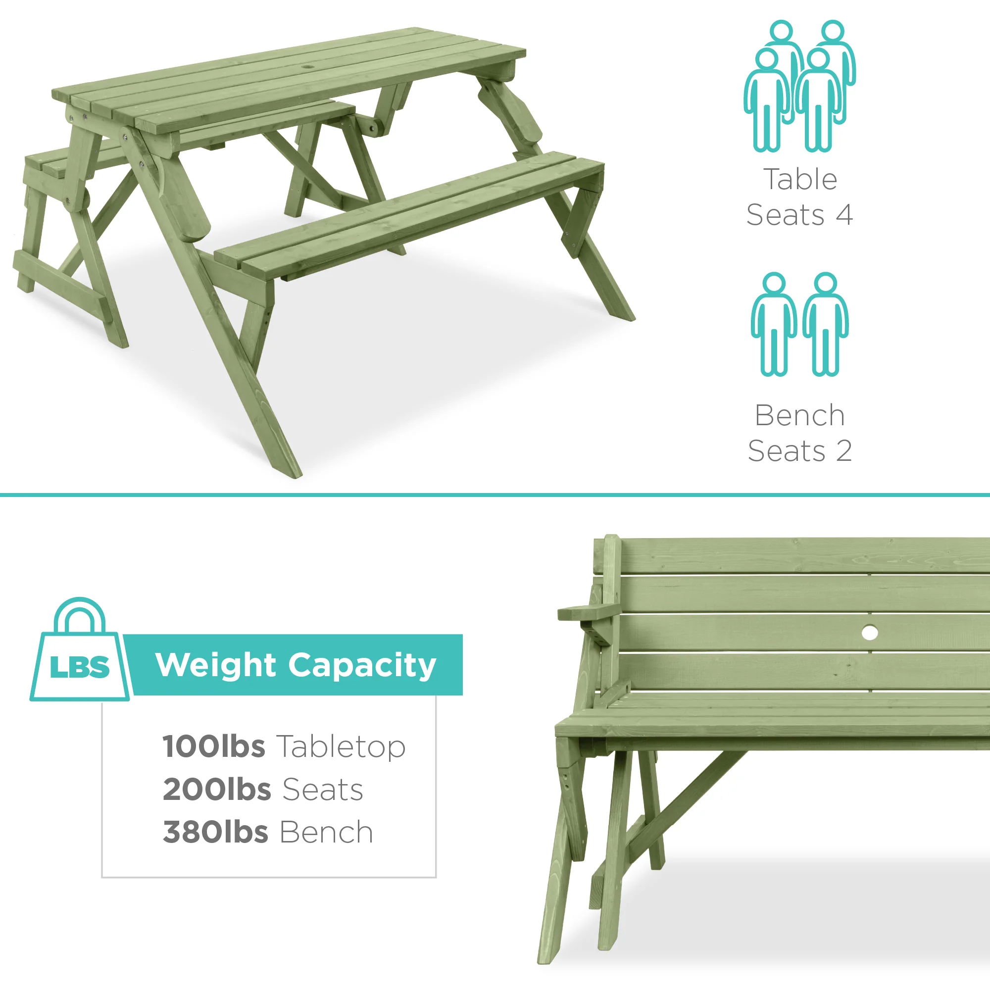 2-in-1 Outdoor Interchangeable Wooden Picnic Table/Garden Bench - Image 6