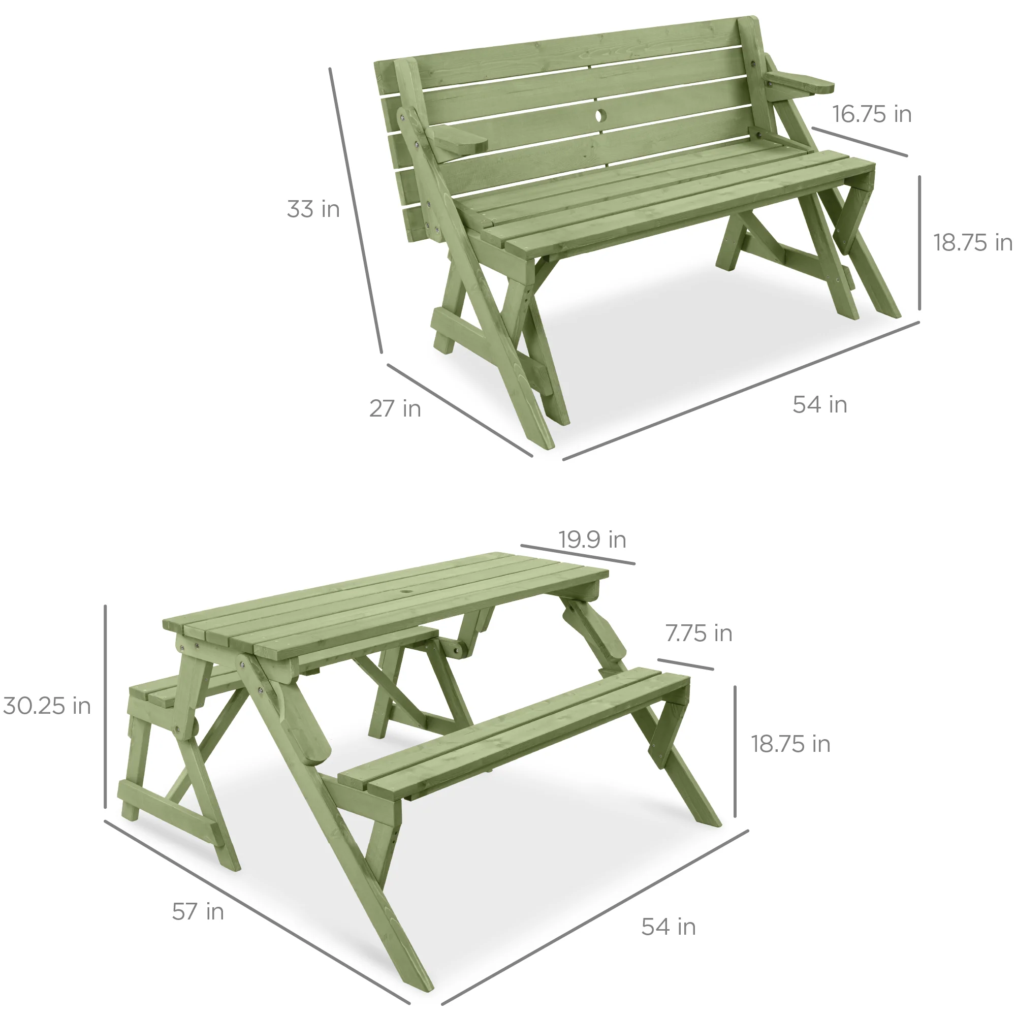 2-in-1 Outdoor Interchangeable Wooden Picnic Table/Garden Bench - Image 7