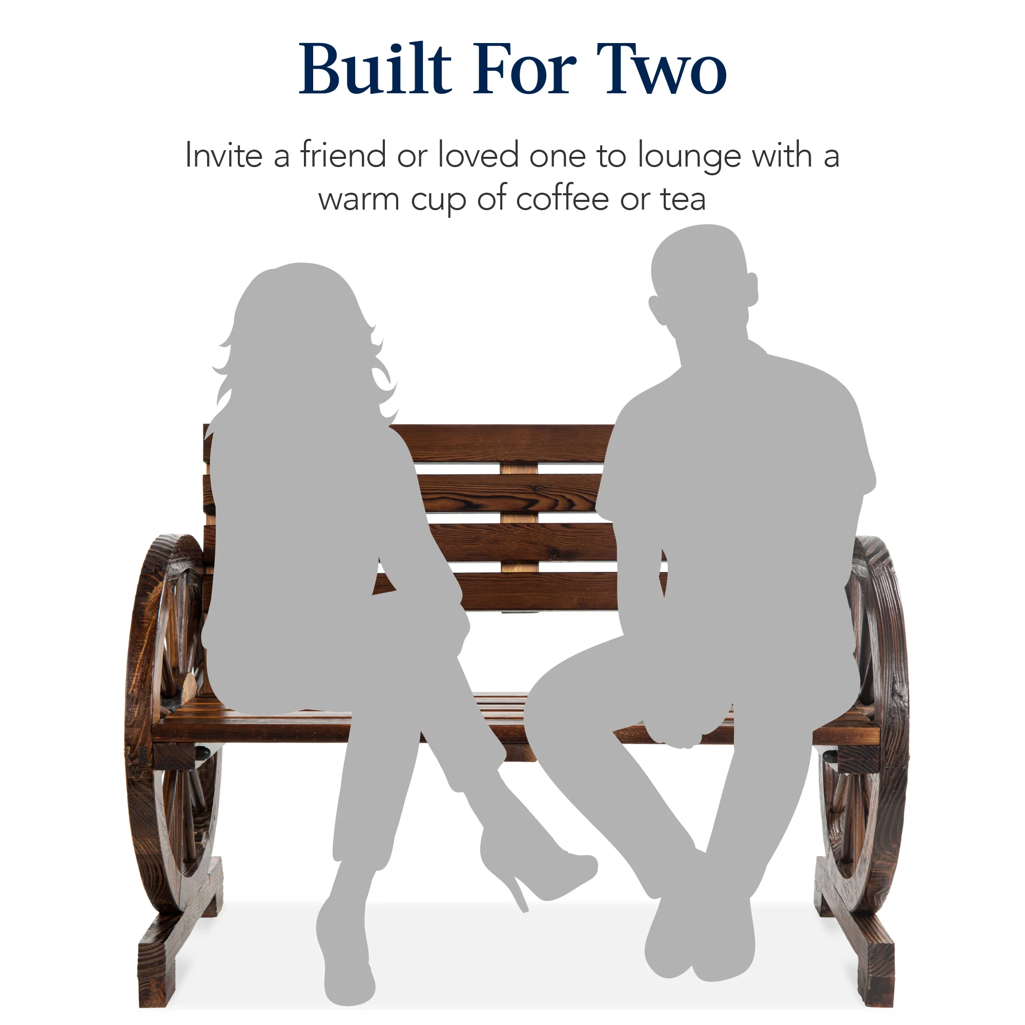 2-Person Rustic Wooden Wagon Wheel Bench w/ Slatted Seat and Backrest - Image 12