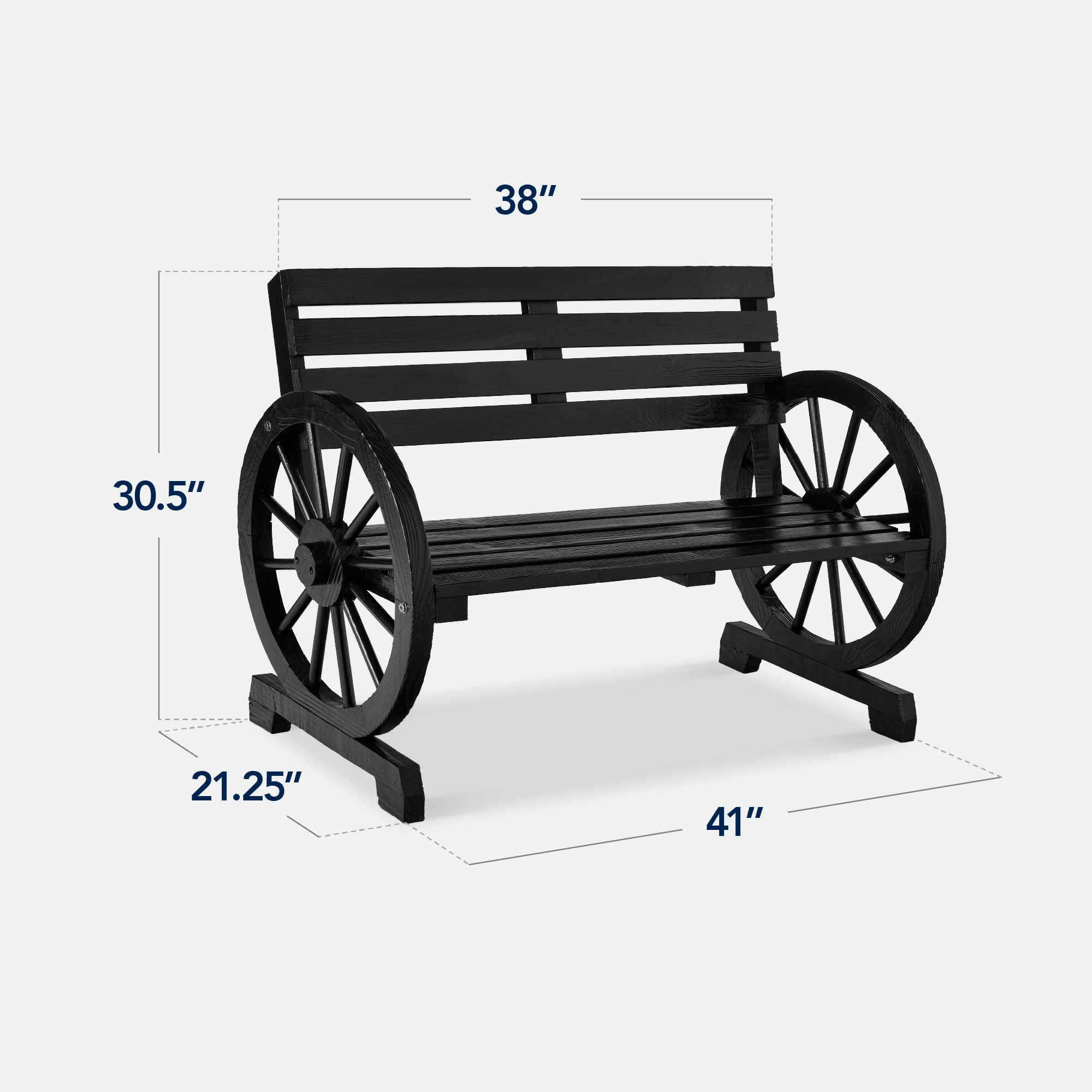2-Person Rustic Wooden Wagon Wheel Bench w/ Slatted Seat and Backrest - Image 16