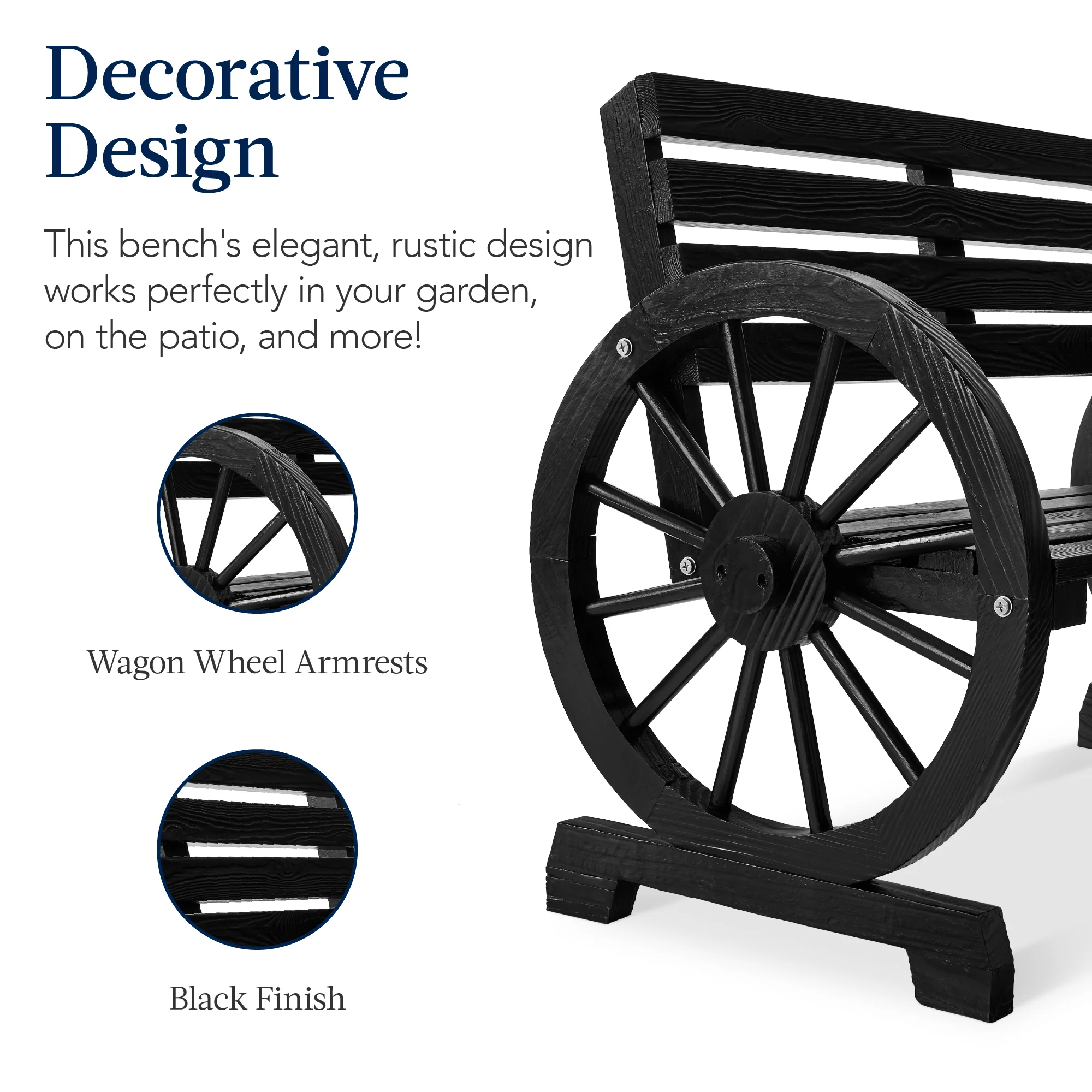 2-Person Rustic Wooden Wagon Wheel Bench w/ Slatted Seat and Backrest - Image 20