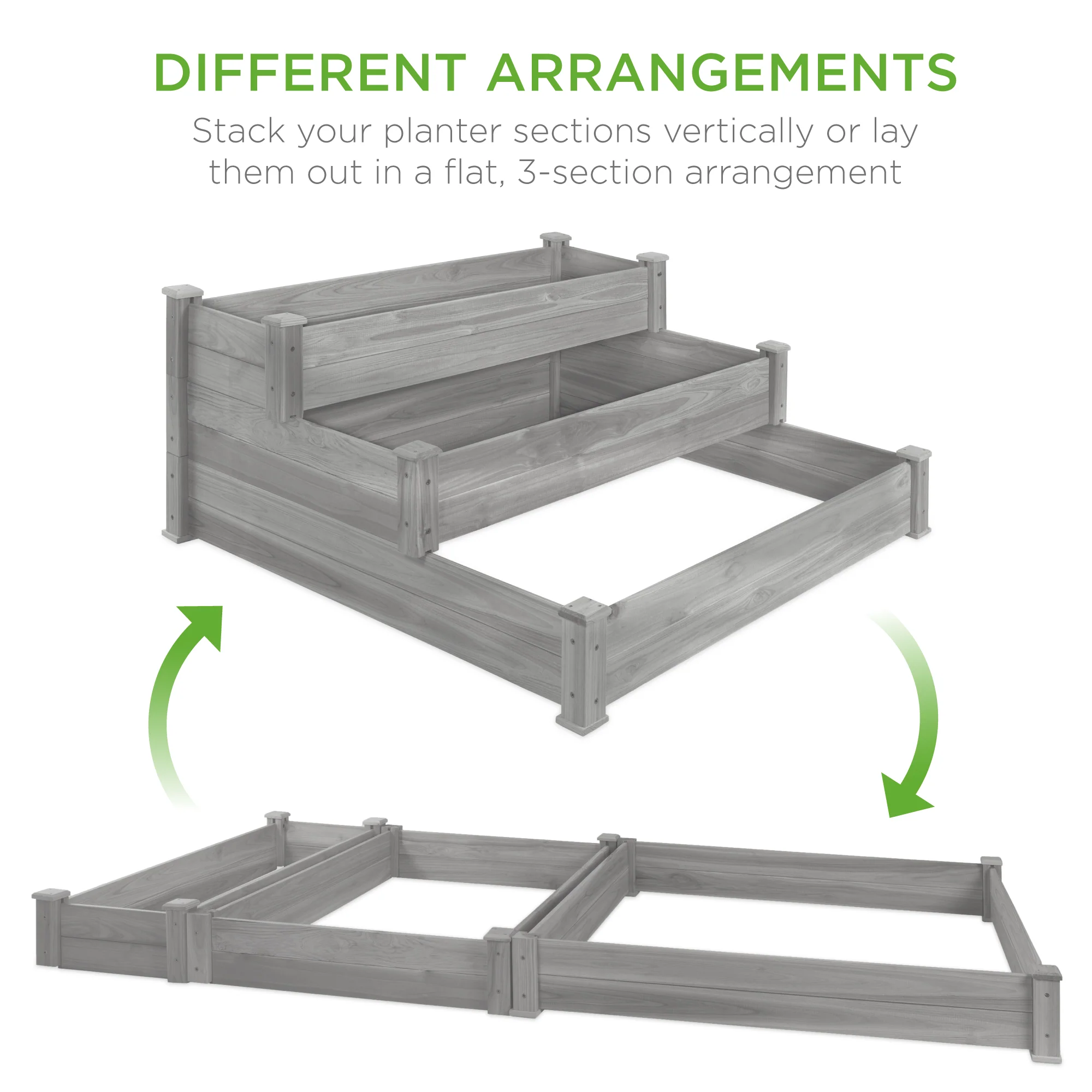 3-Tier Raised Fir Wood Garden Bed Planter w/ Stackable & Flat Setup - Image 11