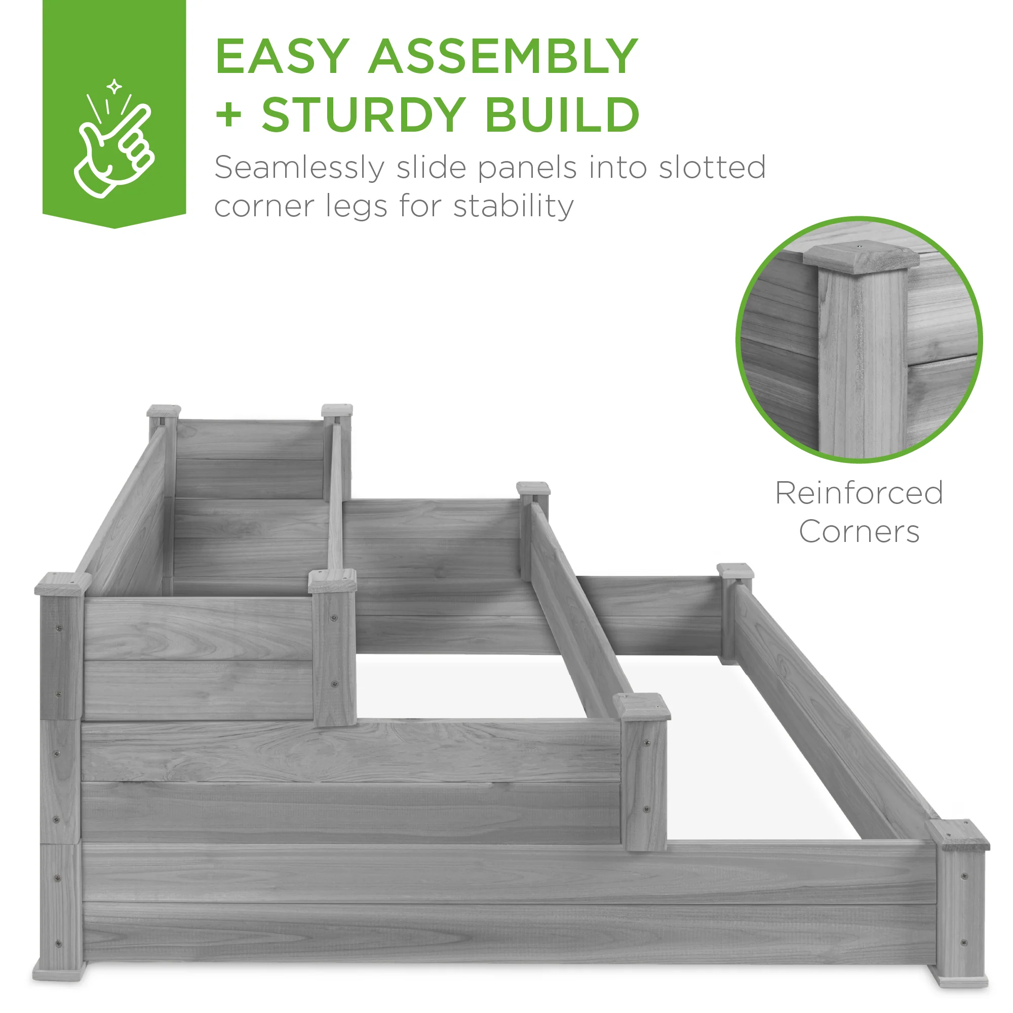 3-Tier Raised Fir Wood Garden Bed Planter w/ Stackable & Flat Setup - Image 12