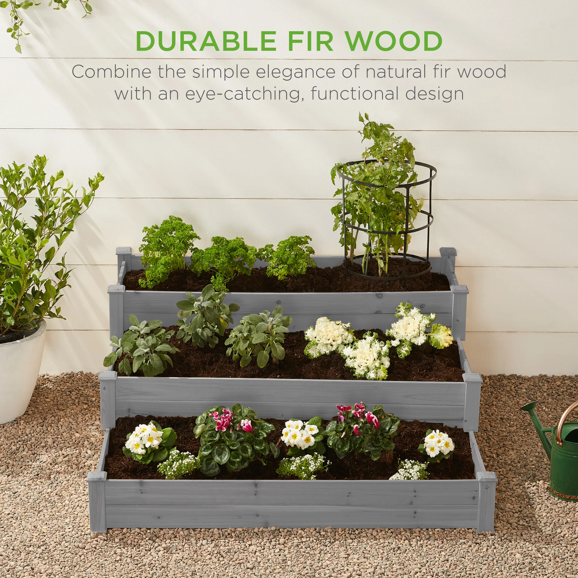 3-Tier Raised Fir Wood Garden Bed Planter w/ Stackable & Flat Setup - Image 13