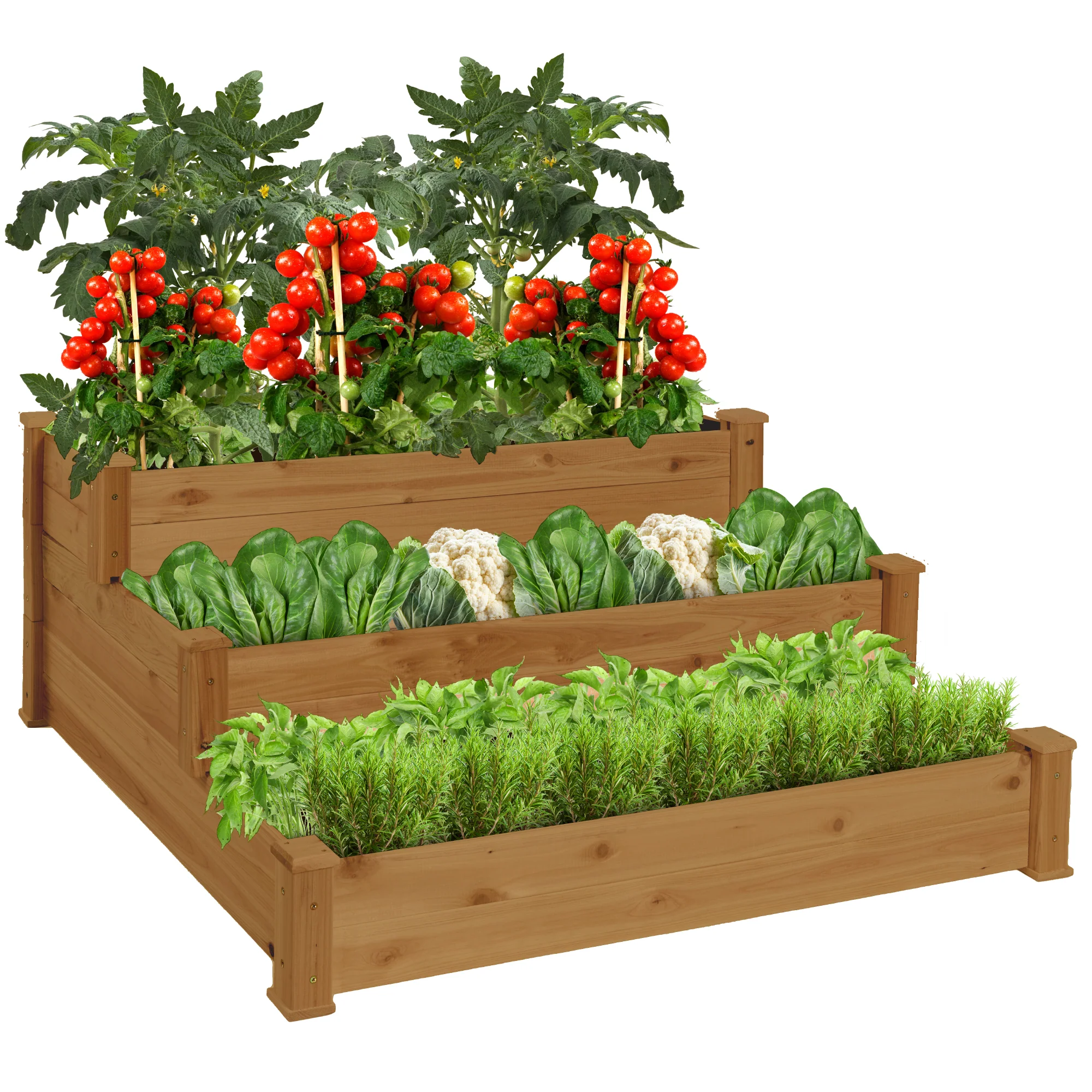 3-Tier Raised Fir Wood Garden Bed Planter w/ Stackable & Flat Setup - Image 15