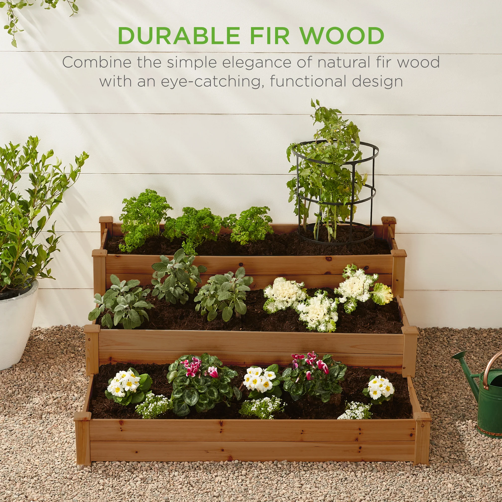 3-Tier Raised Fir Wood Garden Bed Planter w/ Stackable & Flat Setup - Image 20