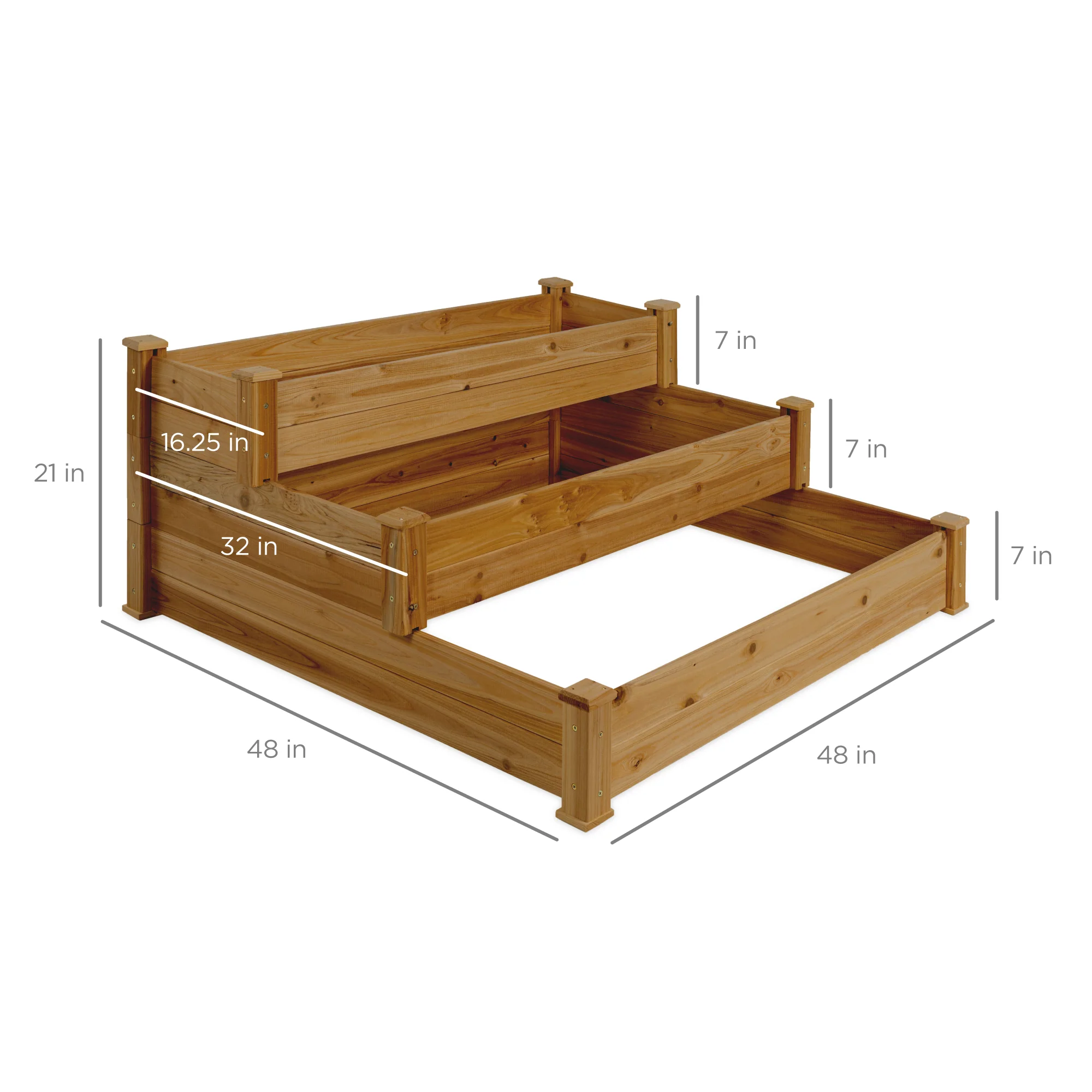 3-Tier Raised Fir Wood Garden Bed Planter w/ Stackable & Flat Setup - Image 21