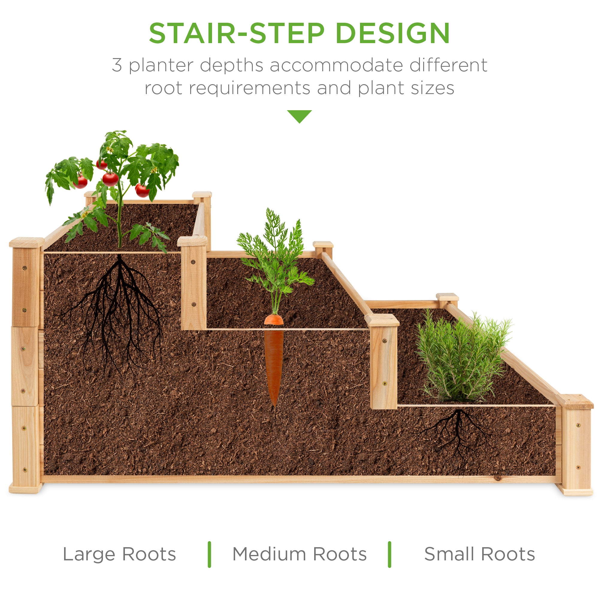 3-Tier Raised Fir Wood Garden Bed Planter w/ Stackable & Flat Setup - Image 3