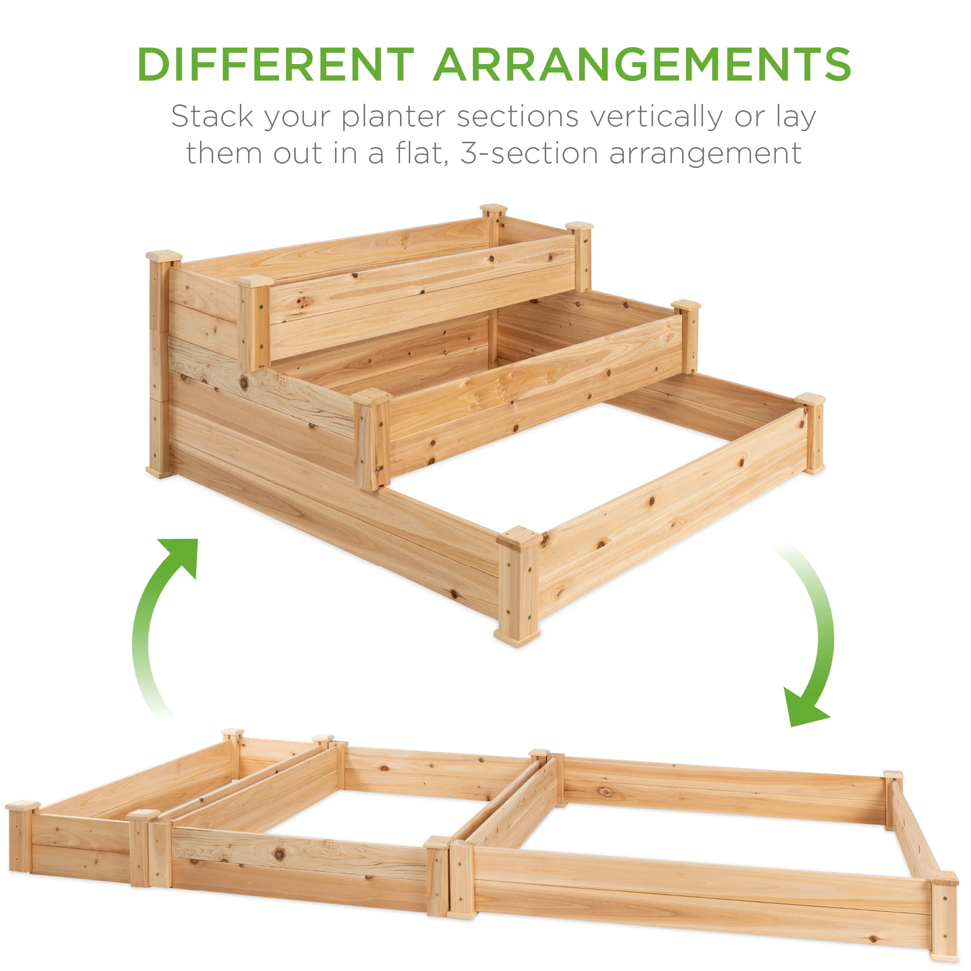 3-Tier Raised Fir Wood Garden Bed Planter w/ Stackable & Flat Setup - Image 4